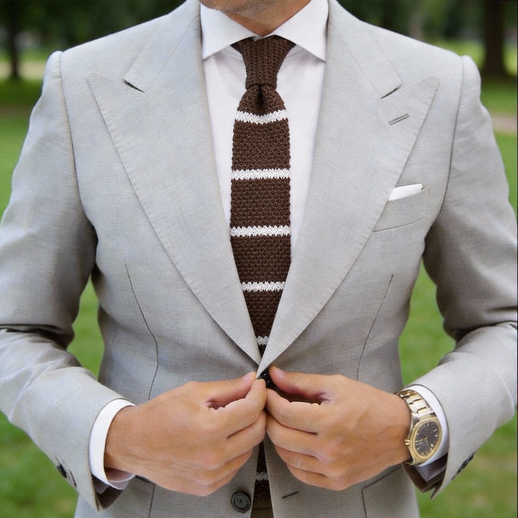 Brown With White Stripe Necktie