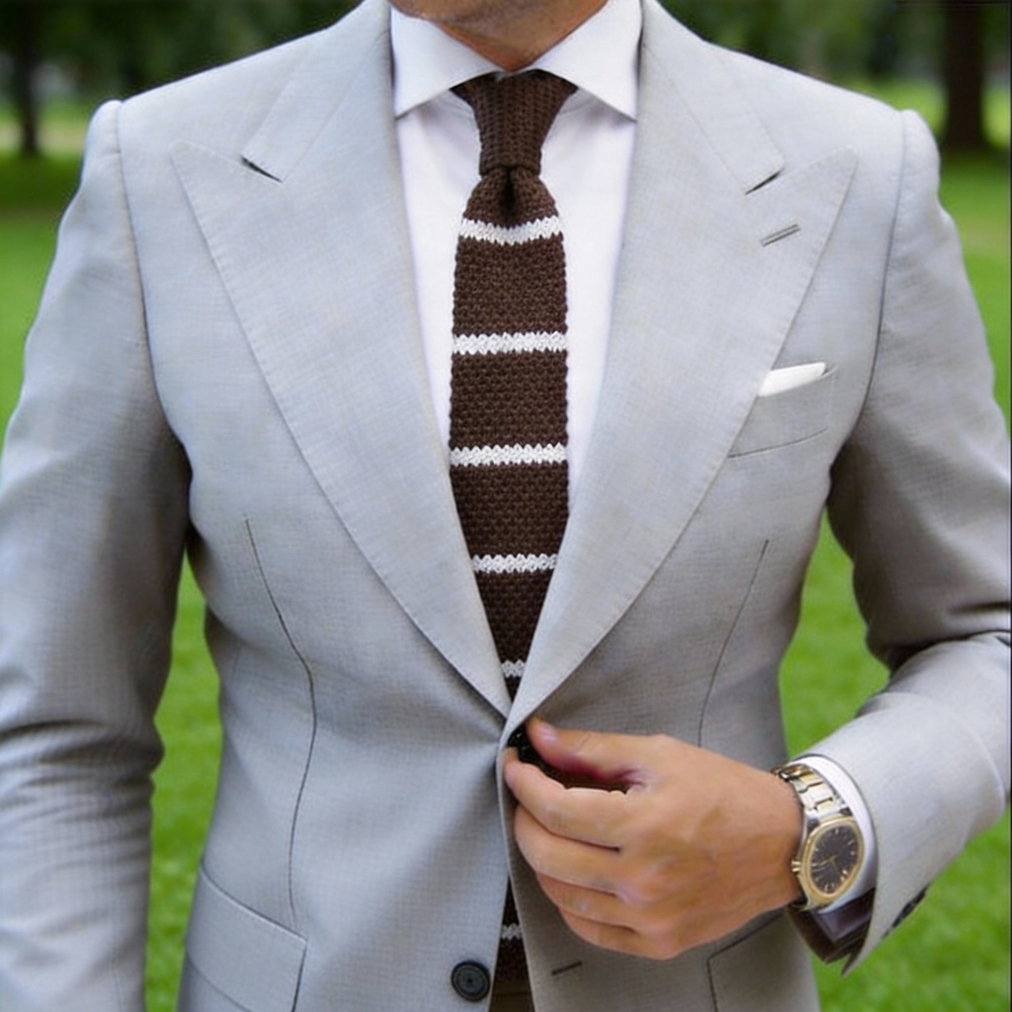 Brown With White Stripe Necktie