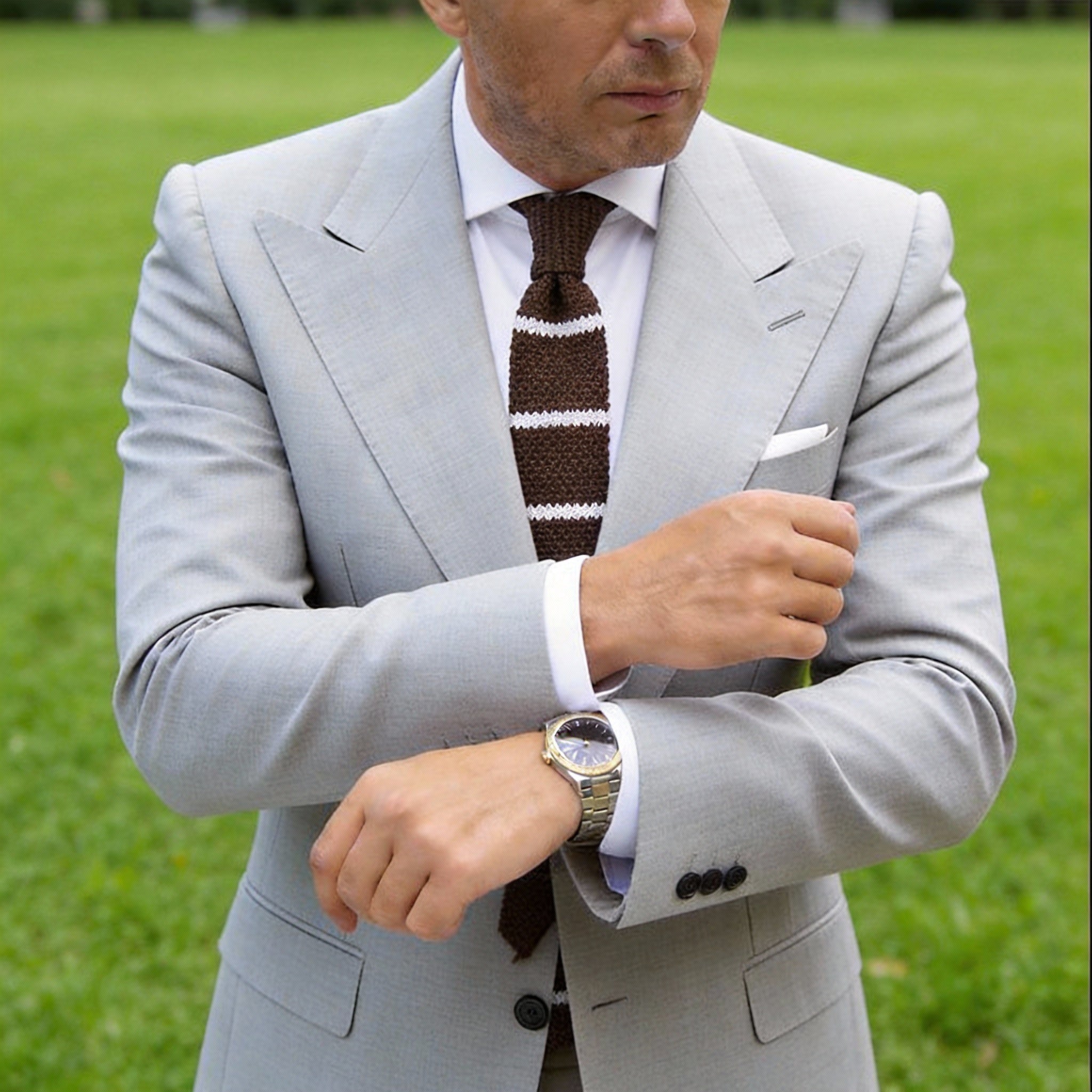 Brown With White Stripe Necktie