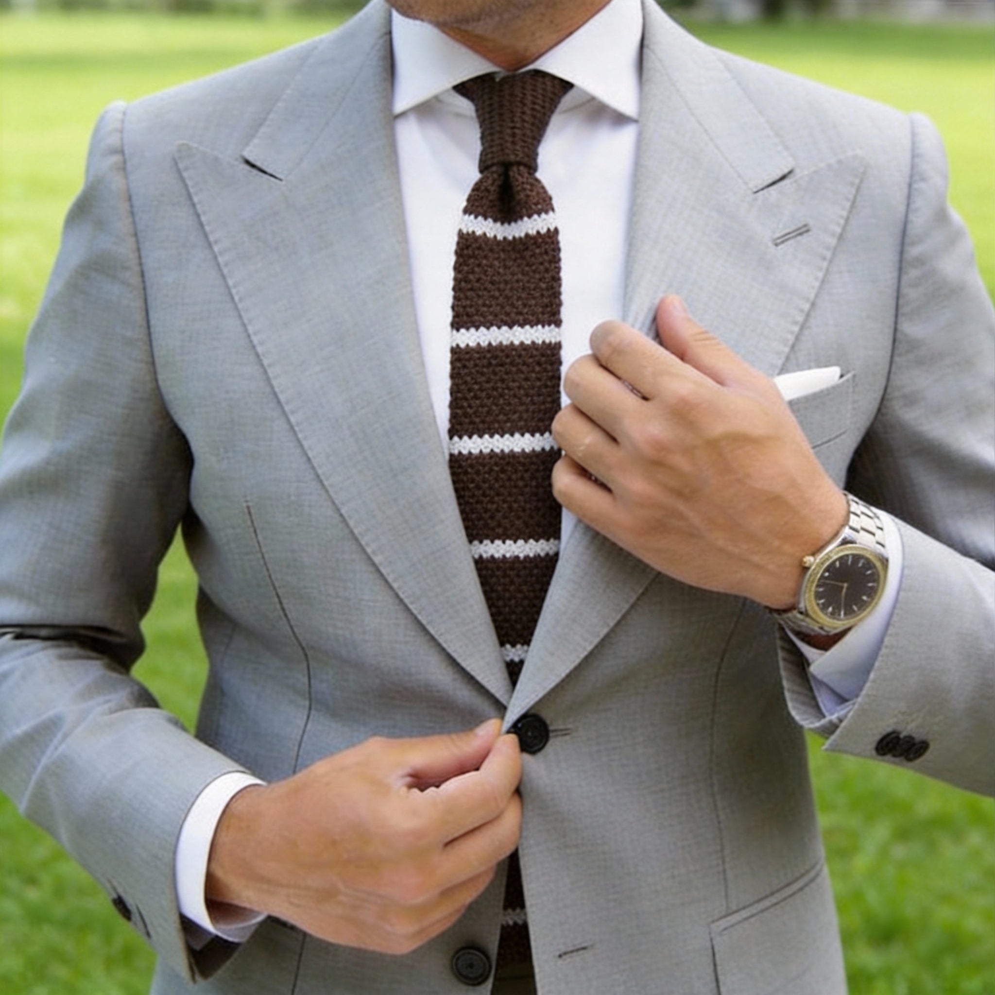 Brown With White Stripe Necktie