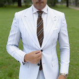 Brown With White & Dark Striped Necktie