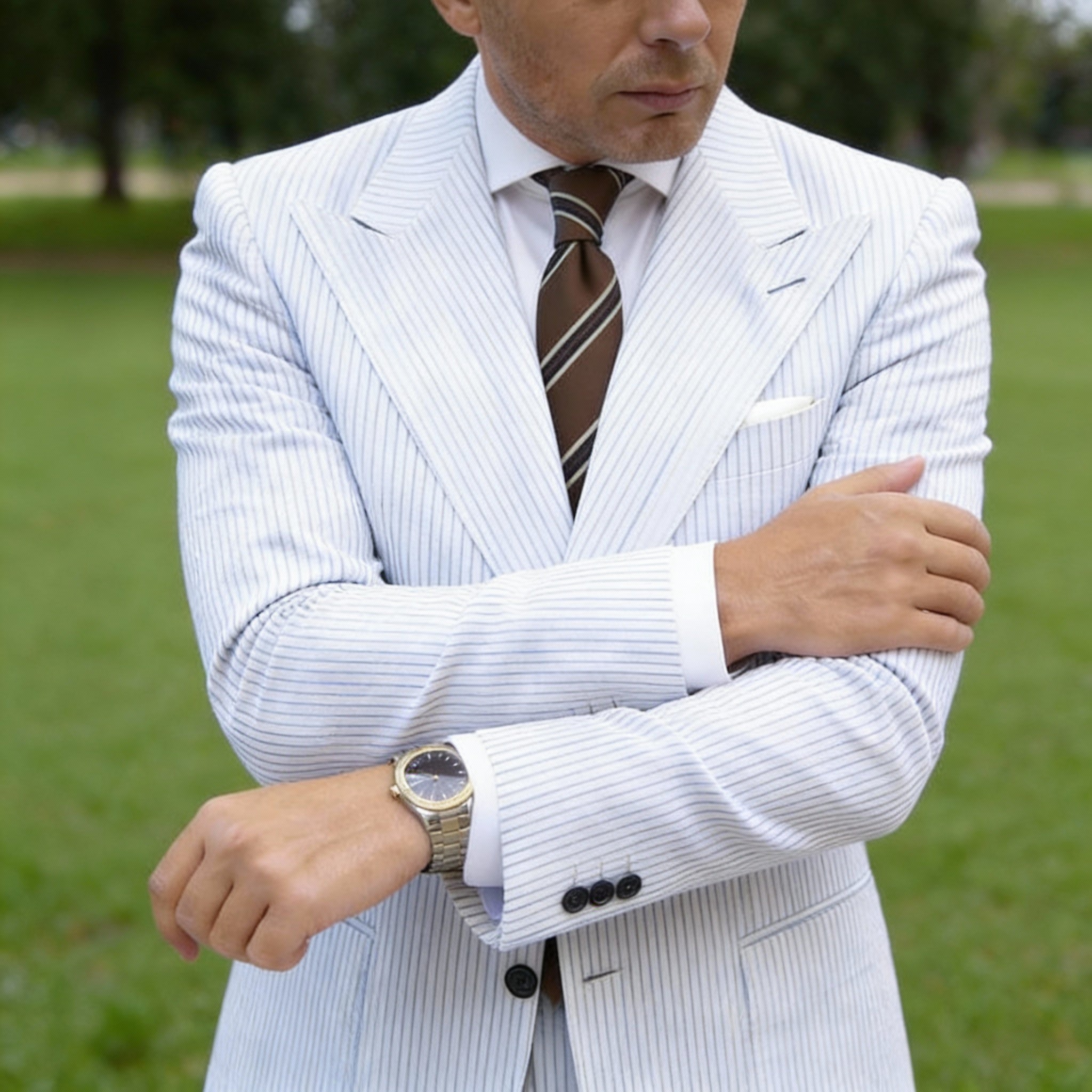 Brown With White & Dark Striped Necktie