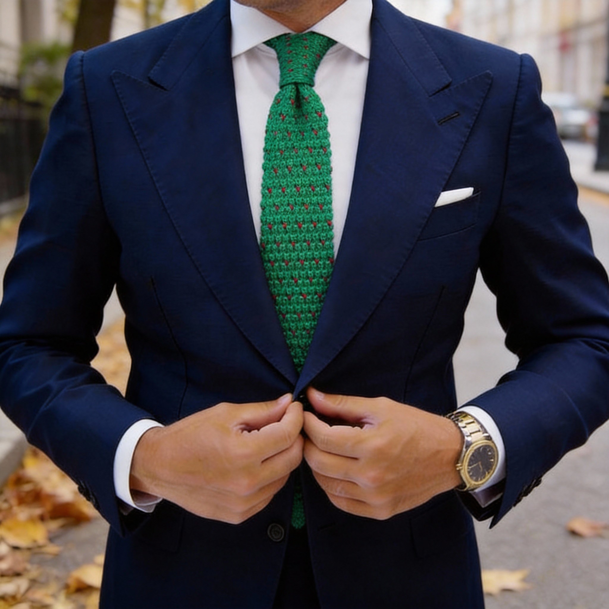 Green Necktie With Red Heart Patterns
