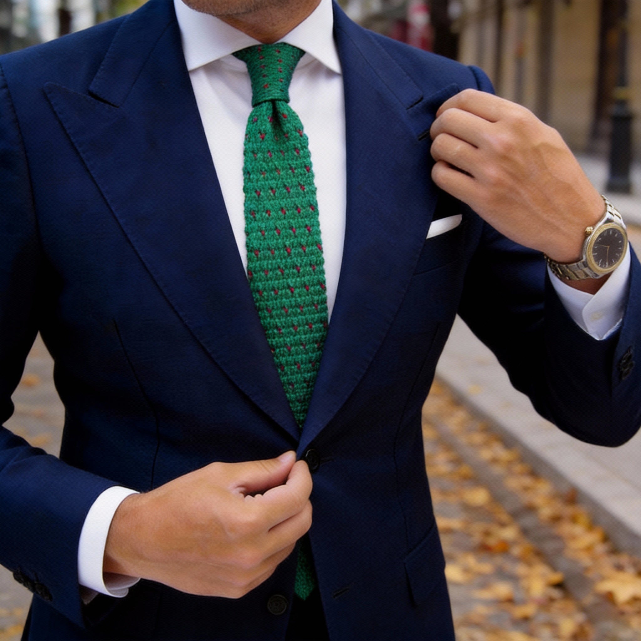 Green Necktie With Red Heart Patterns