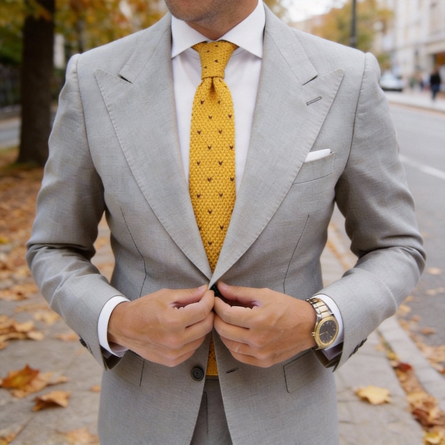 Yellow With Brown Heart Necktie