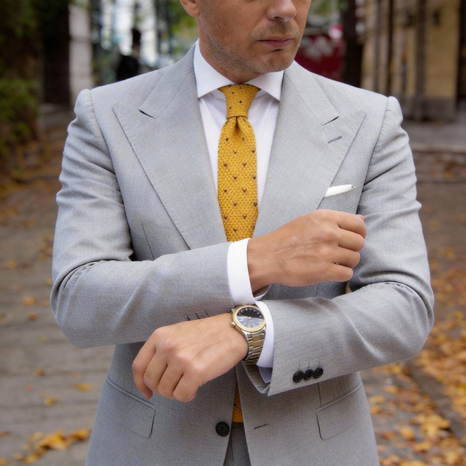 Yellow With Brown Heart Necktie