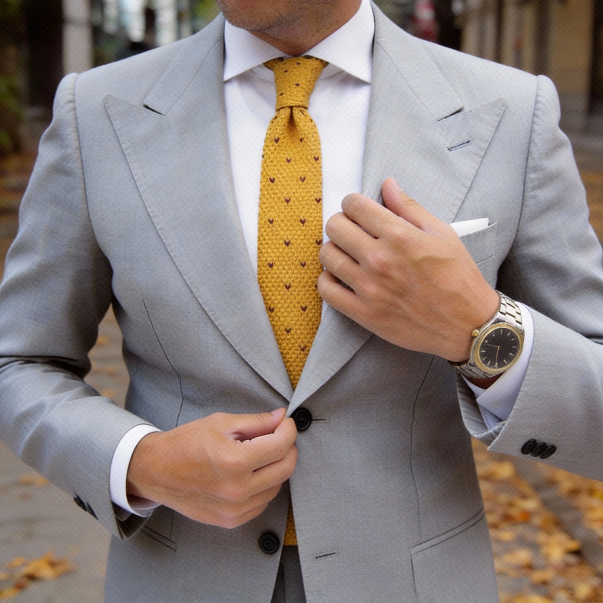 Yellow With Brown Heart Necktie