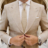 Beige Knitted Necktie With Black Dots