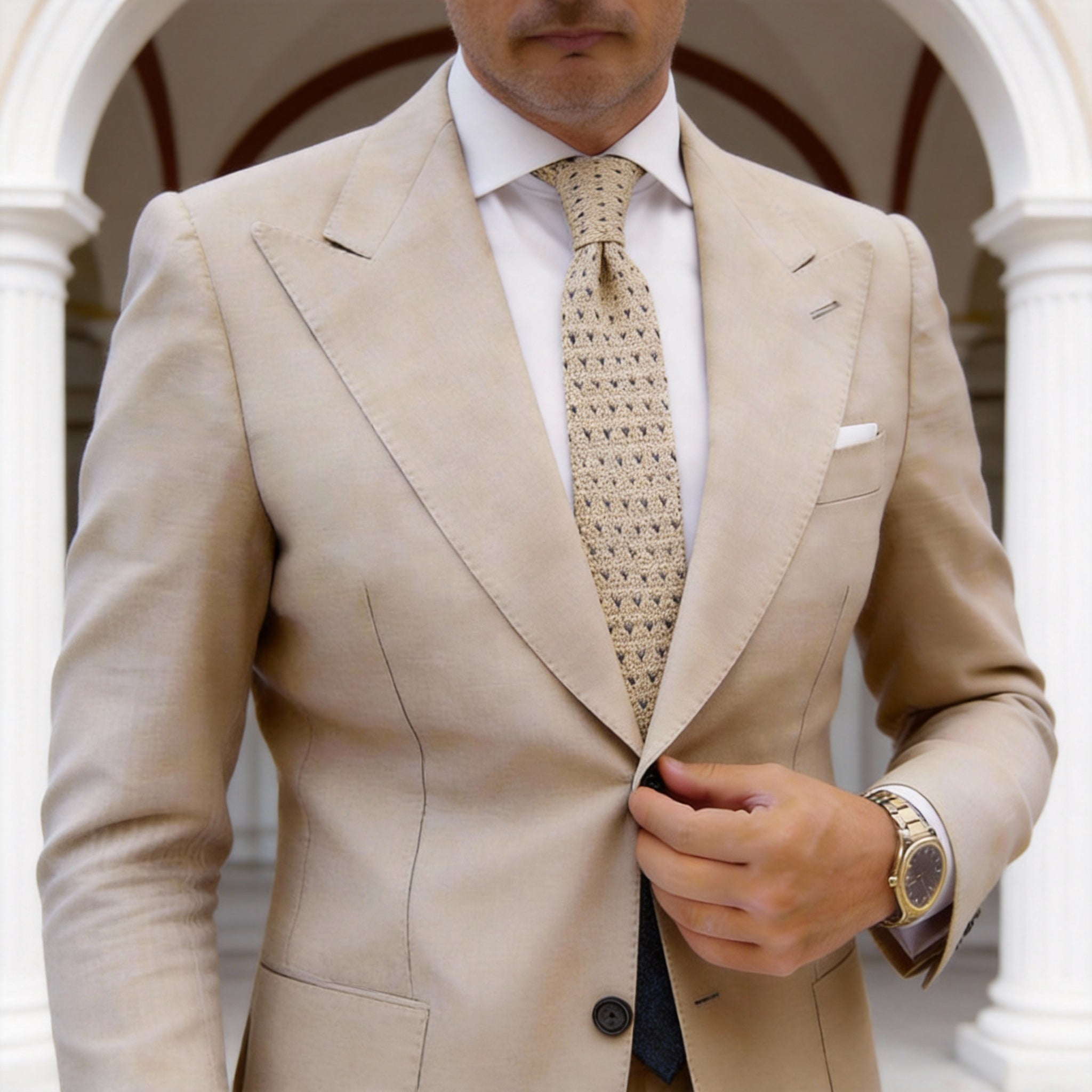 Beige Black Dotted Necktie