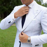 Navy Blue Necktie With Red Geometric Patterns