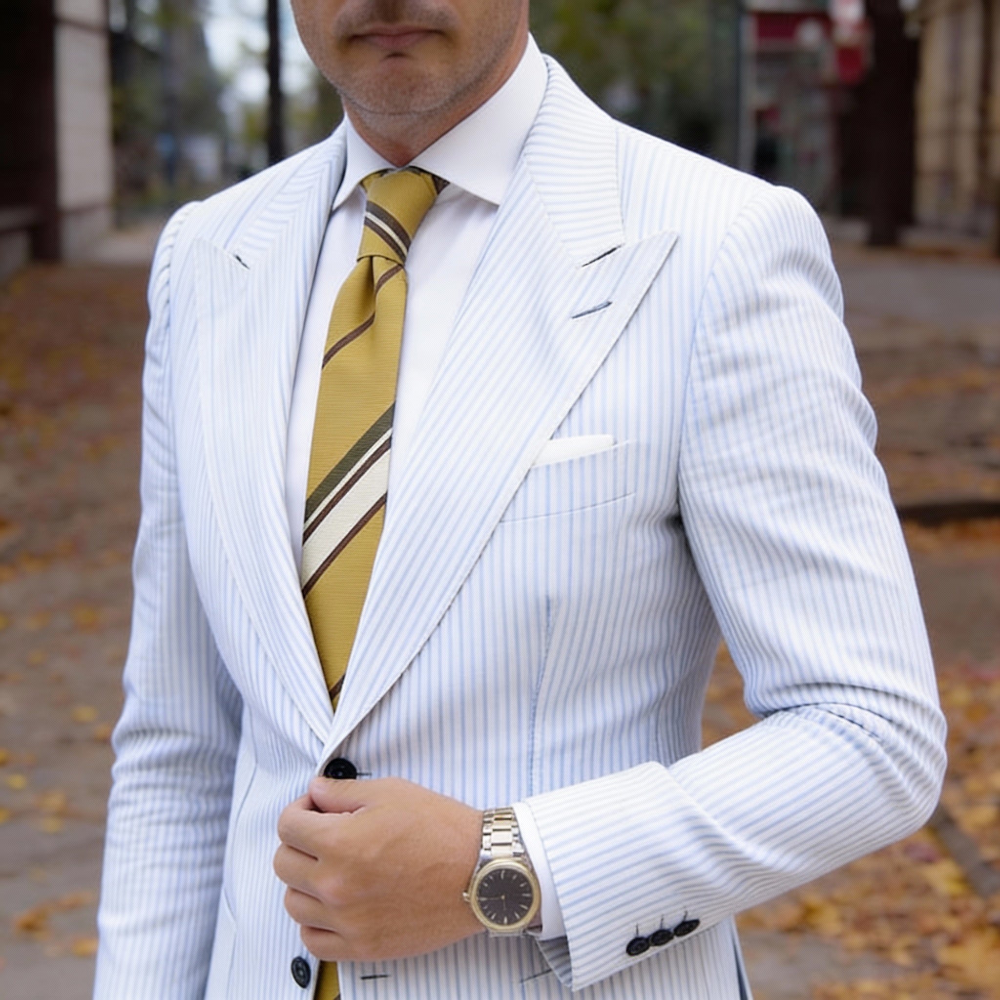 Yellow With Brown Striped Necktie