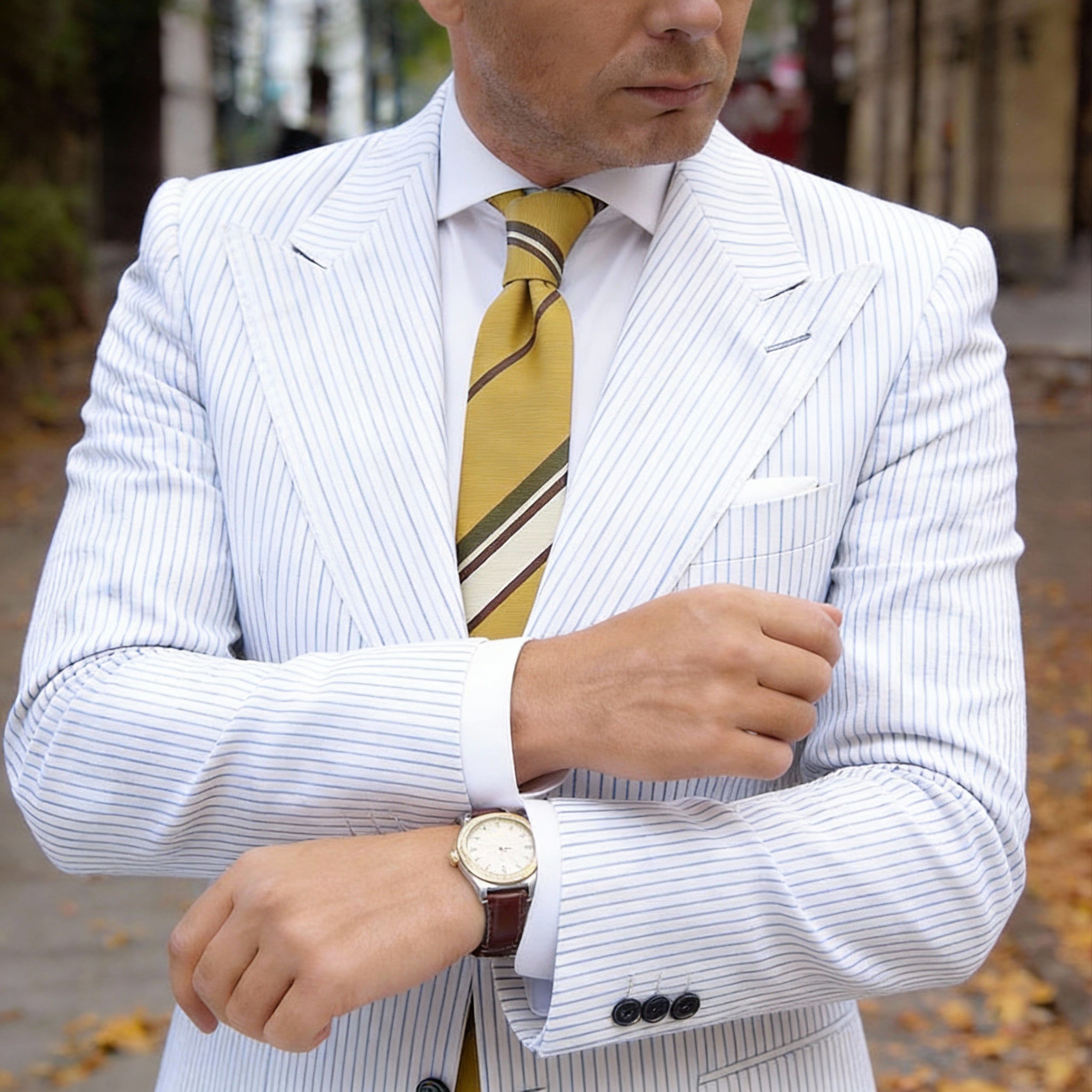 Yellow With Brown Striped Necktie