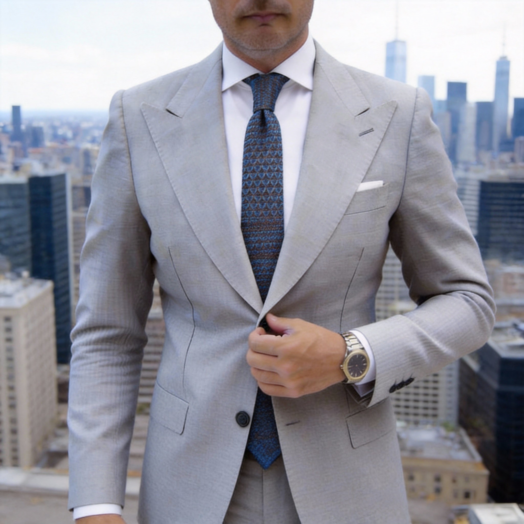 Brown with Blue Geometric Pattern Necktie