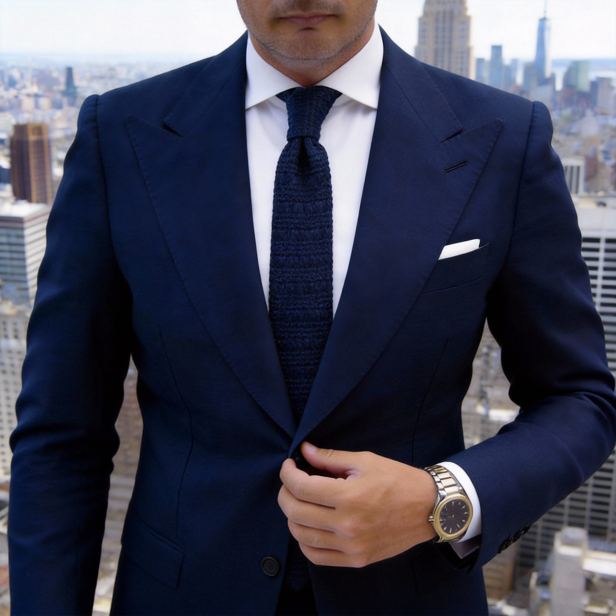 Navy Blue With Textured Knitted Necktie