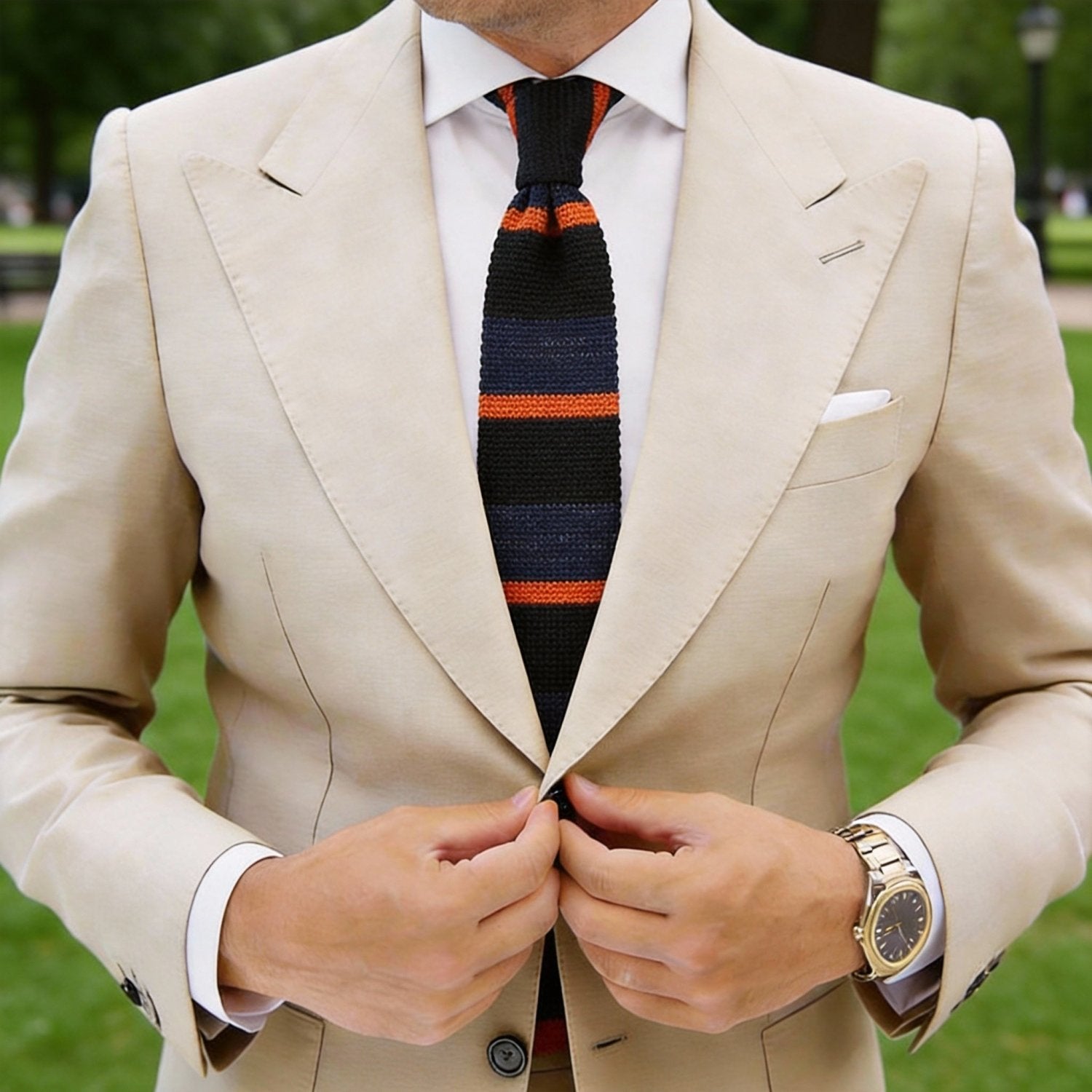 Black with Navy & Orange Stripes Necktie