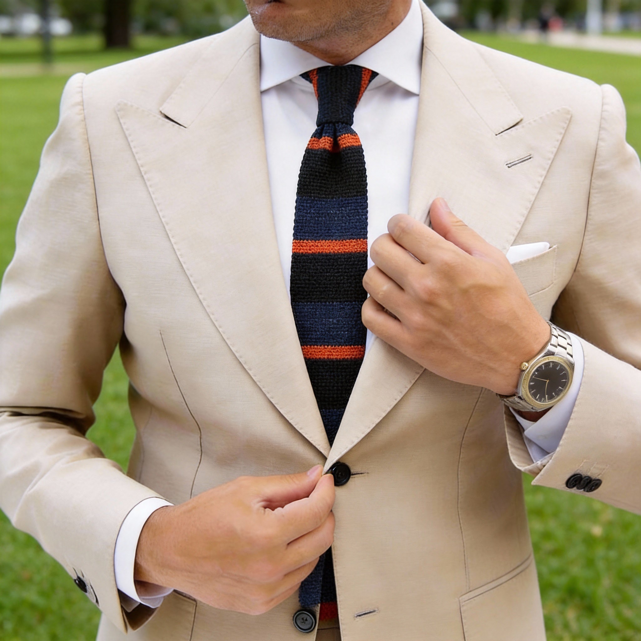 Black with Navy & Orange Stripes Necktie