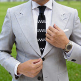 Black With White Checked Stripes Necktie