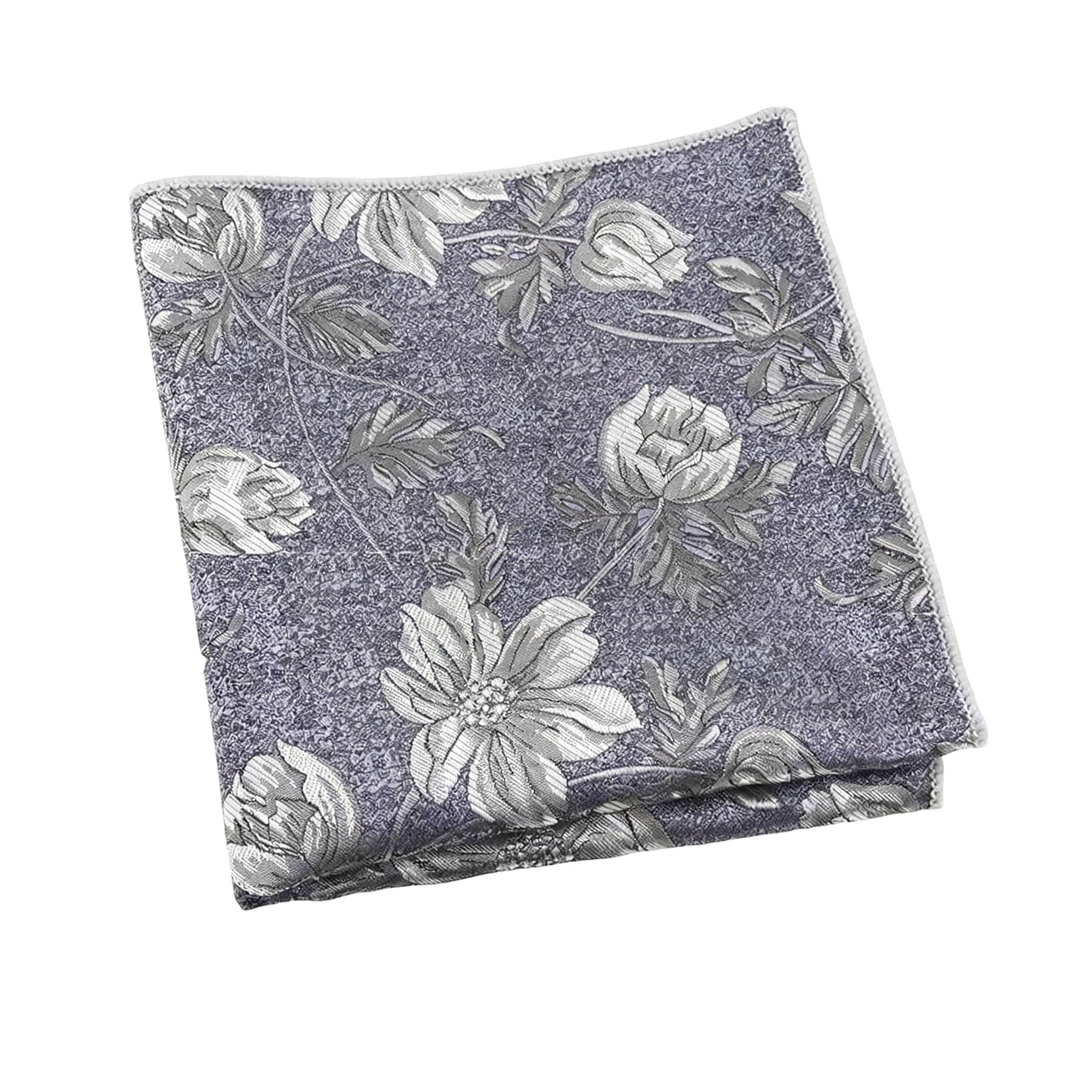 Gray Silver Floral Pocket Square