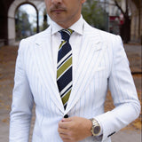 Navy Blue With Gold&White Striped Necktie