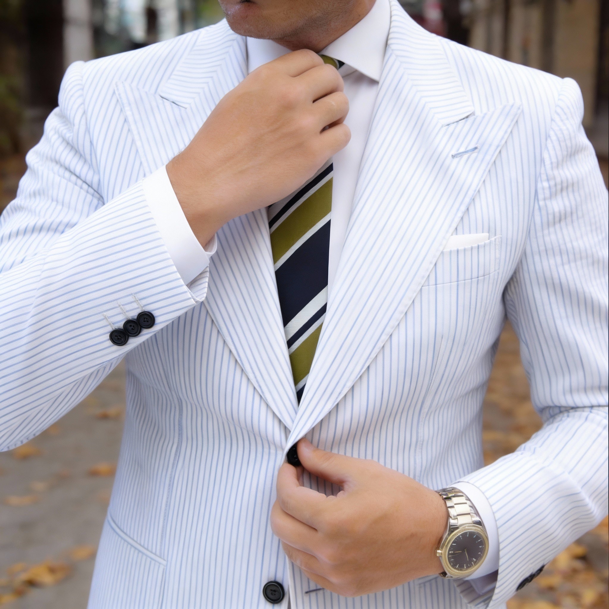 Navy Blue With Gold&White Striped Necktie
