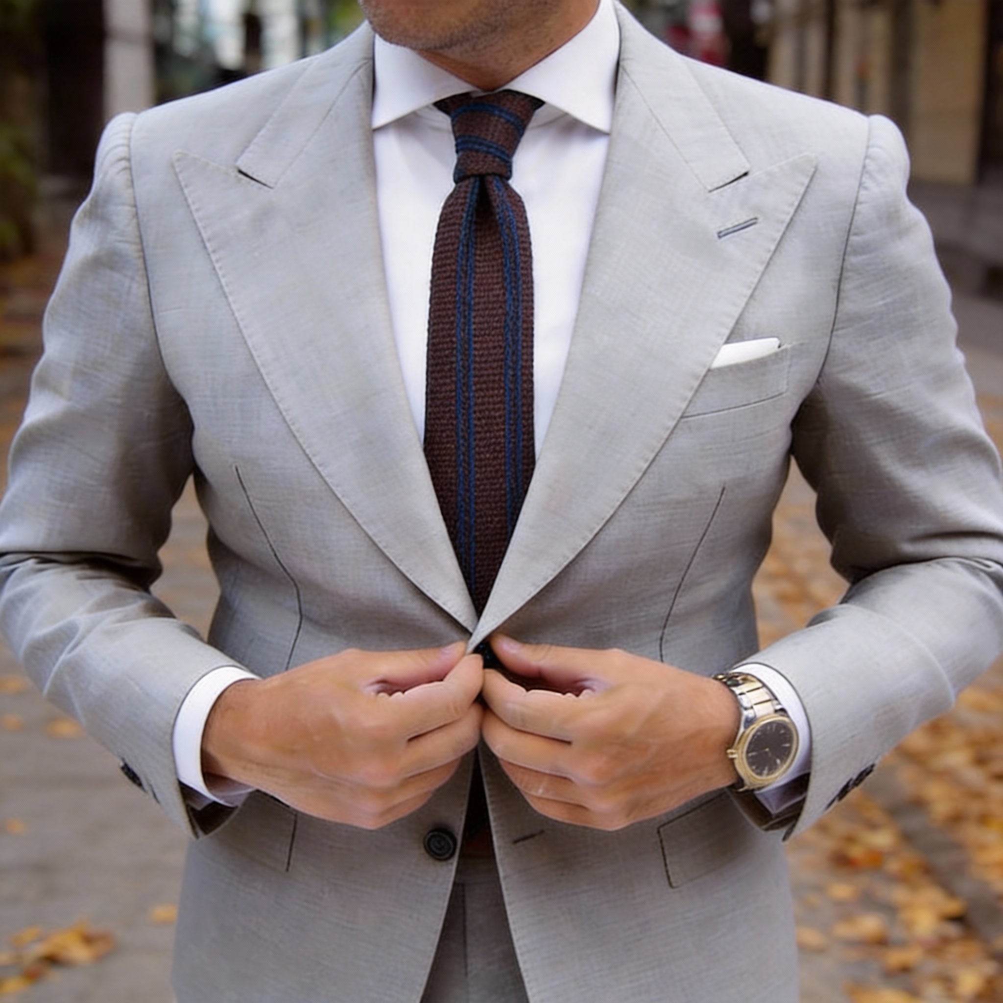Brown with Dark Blue Vertical Stripes Necktie