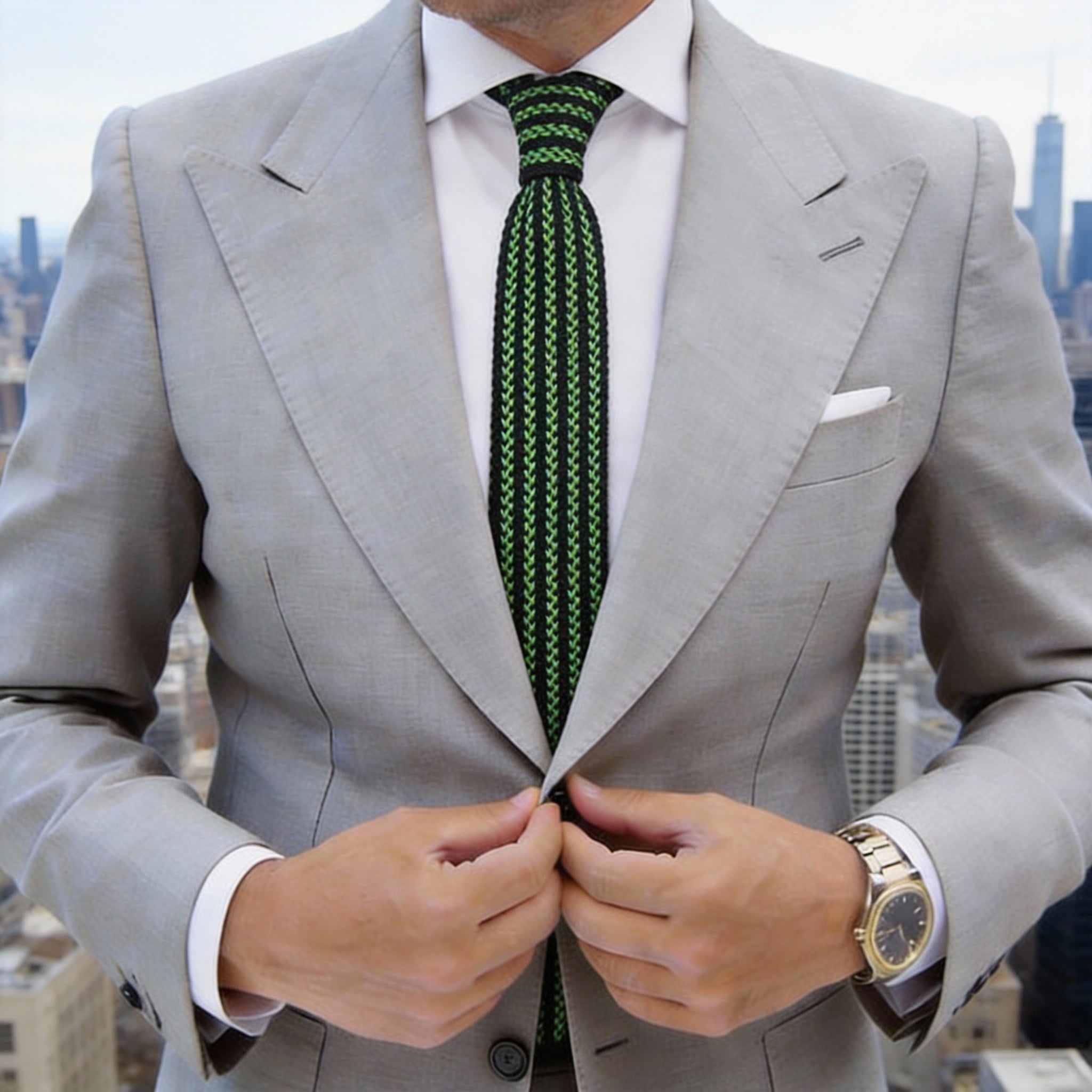 Black With Green Vertical Striped Necktie