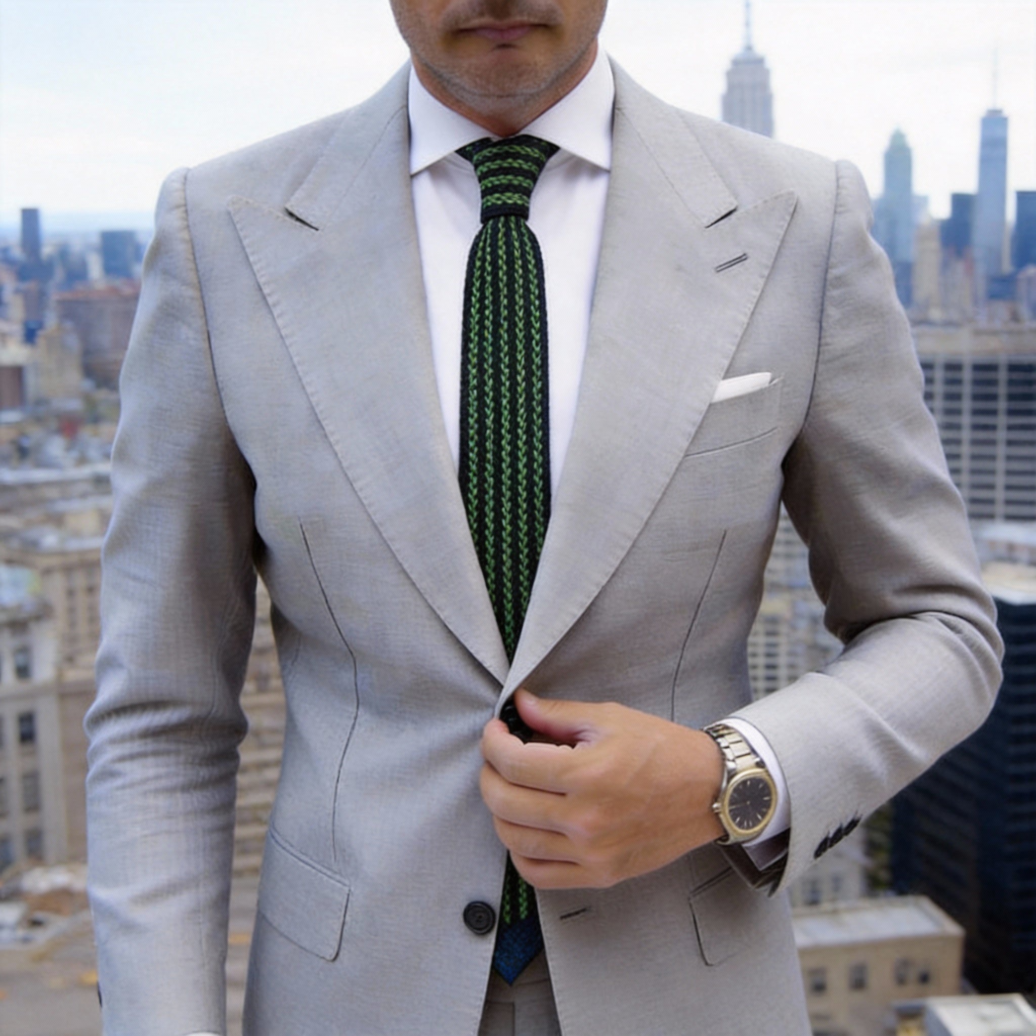 Black With Green Vertical Striped Necktie