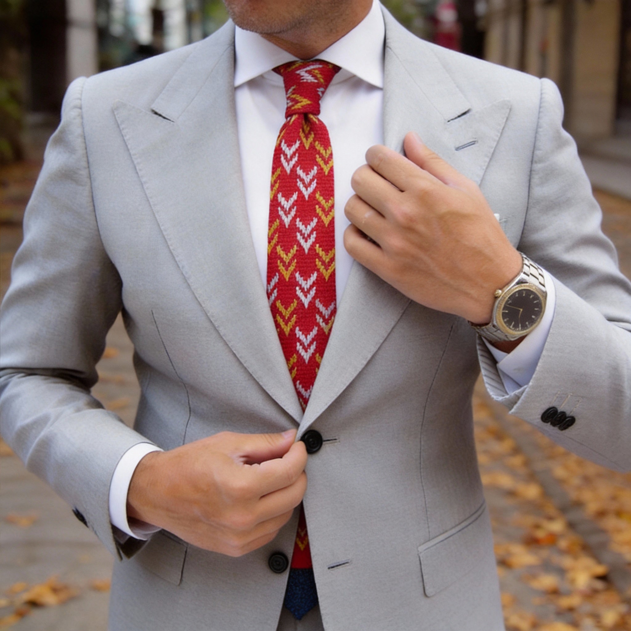 Red With Yellow & White Double Chevron Necktie