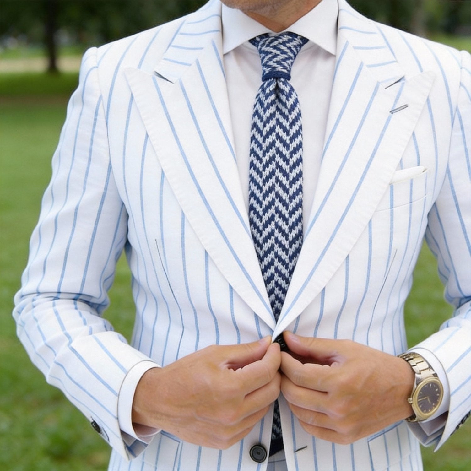Navy Blue With White Chevron Necktie