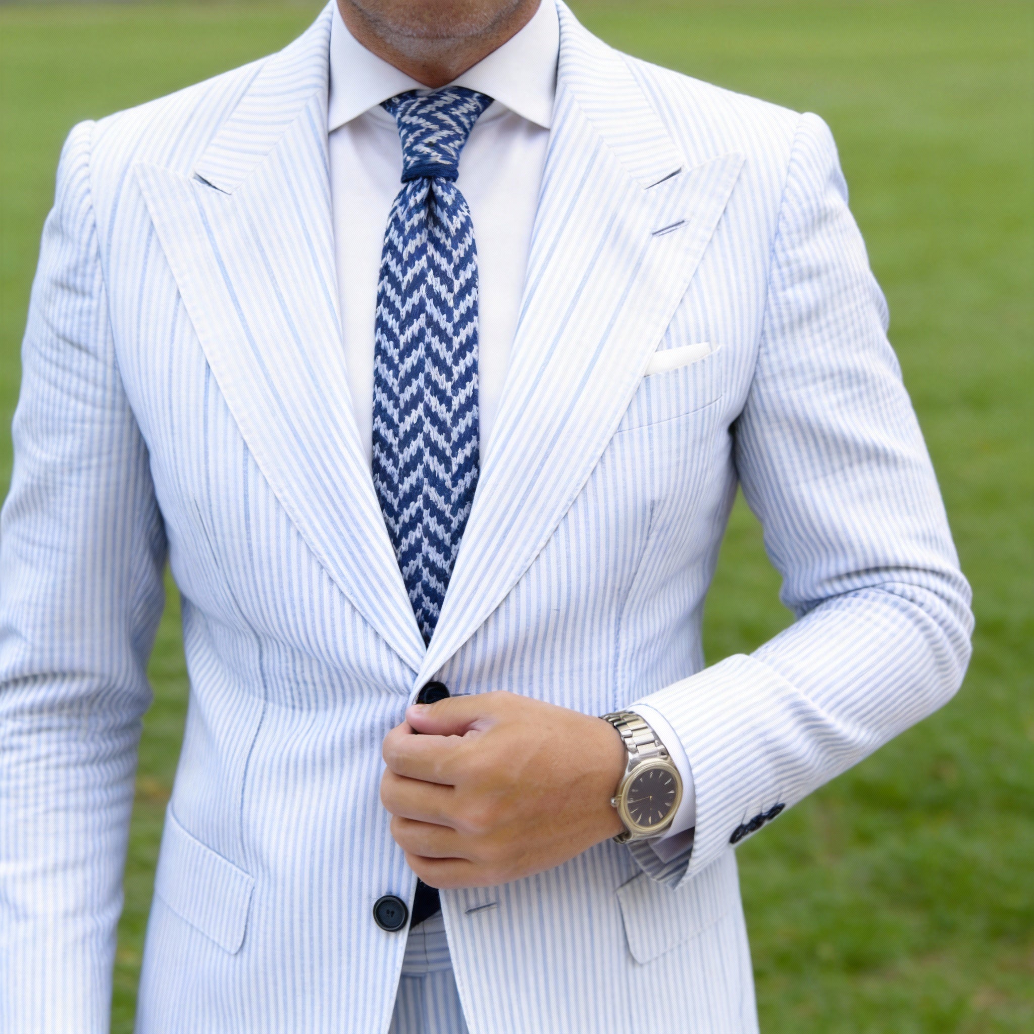 Navy Blue With White Chevron Necktie
