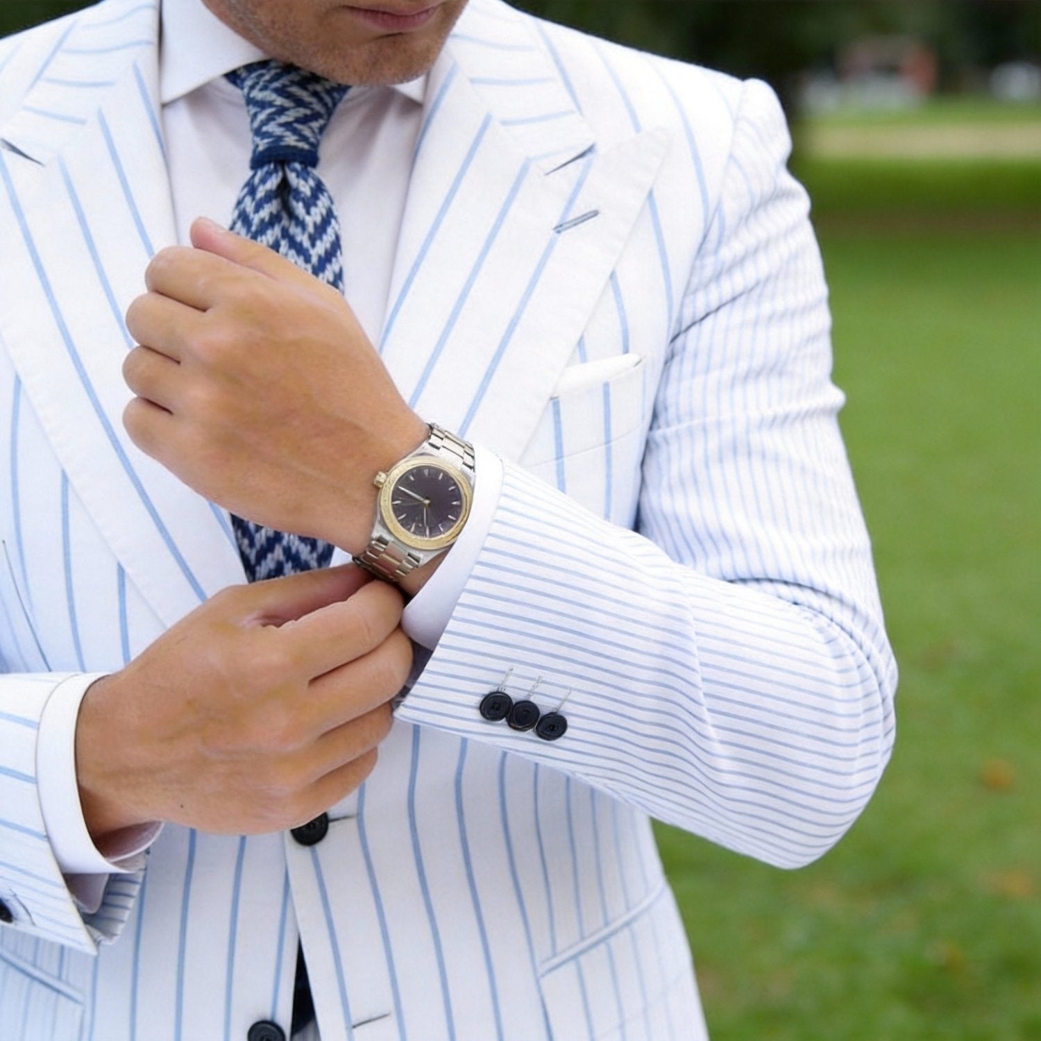 Navy Blue With White Chevron Necktie