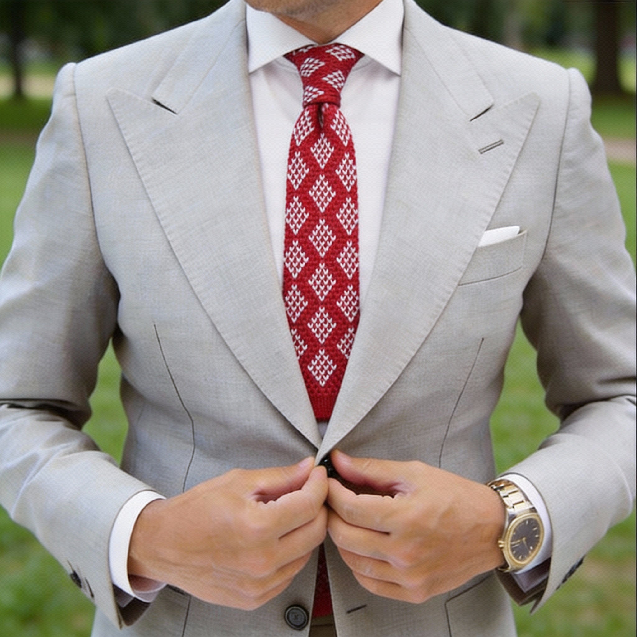 Red With White Diagonal Diamonds Necktie