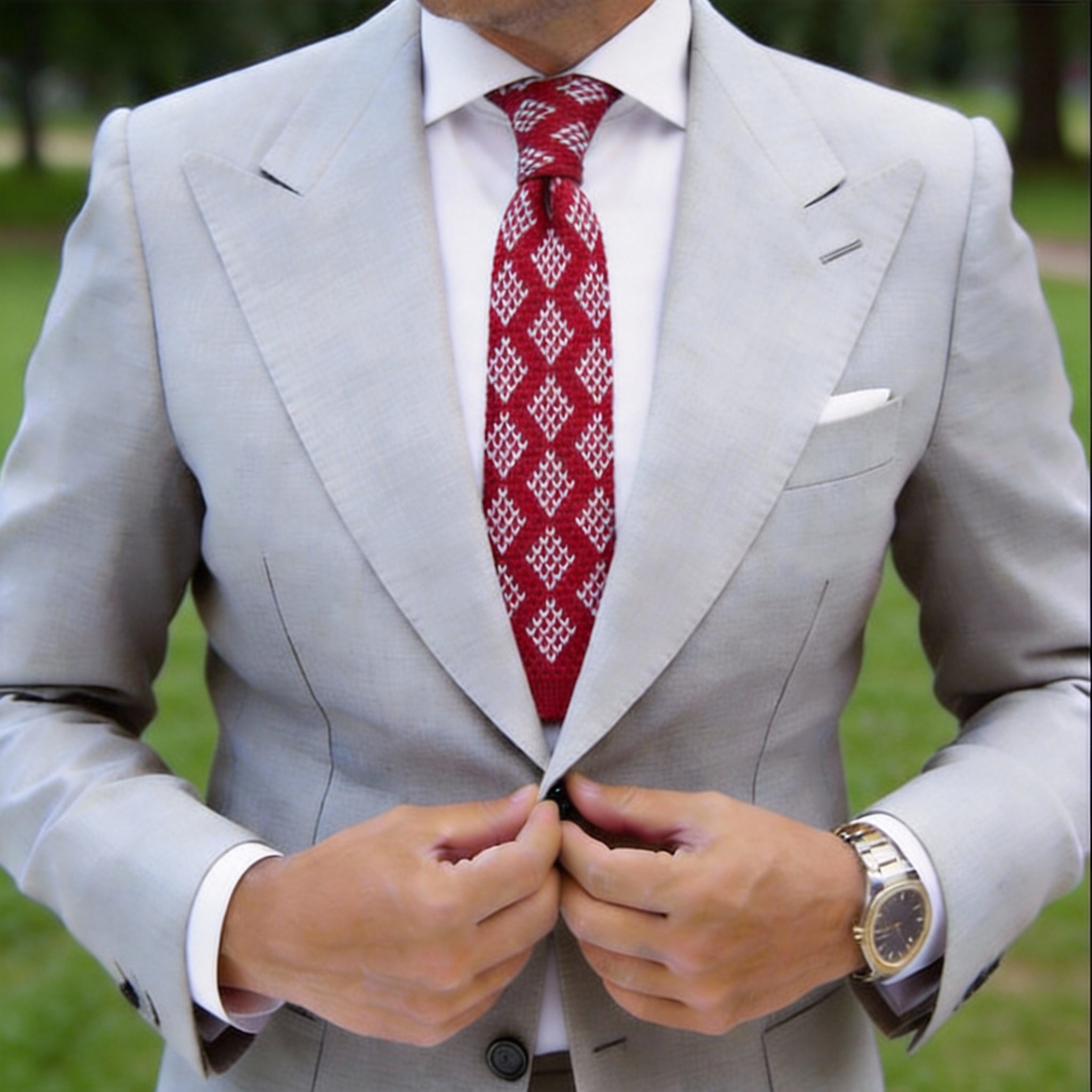 Red With White Diagonal Diamonds Necktie