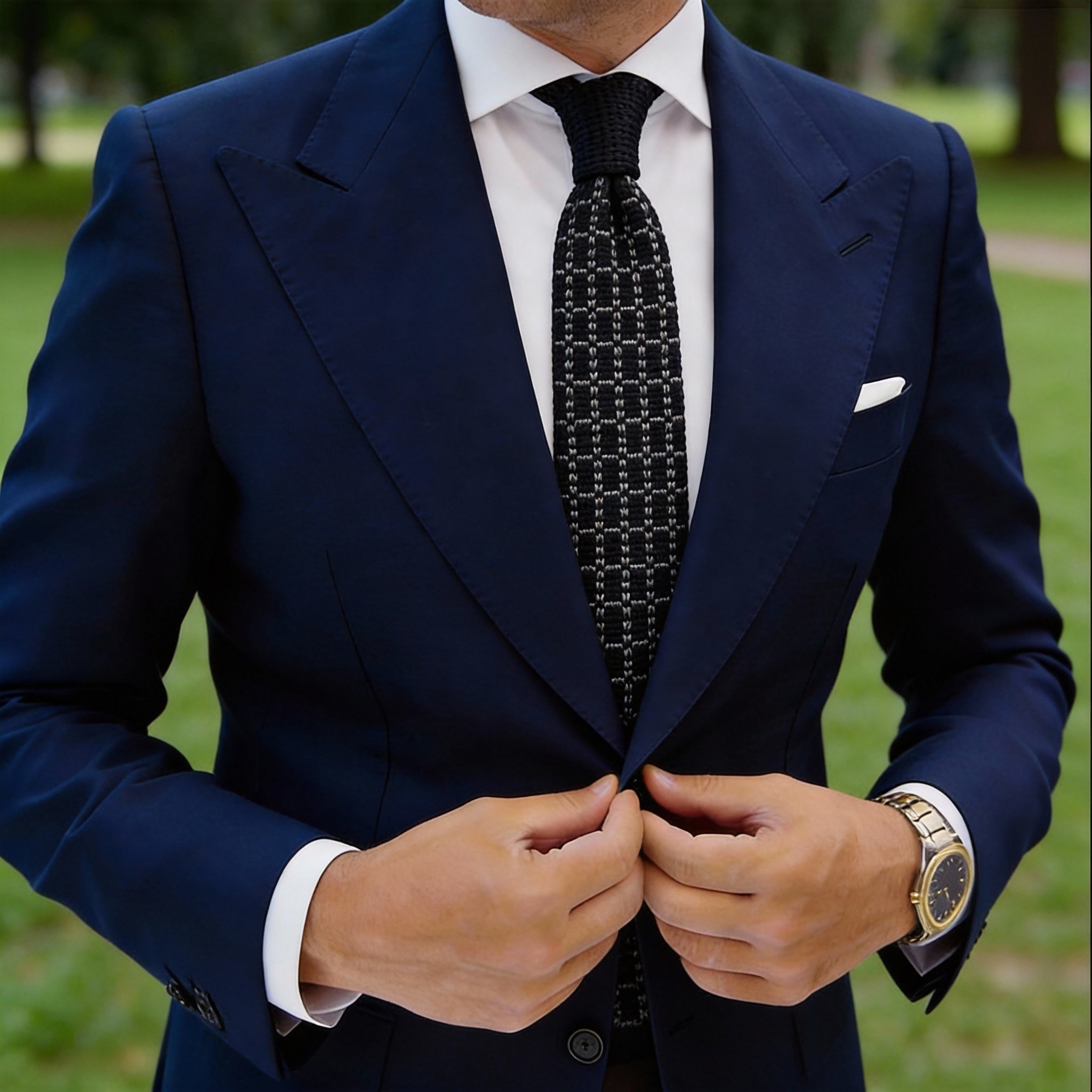 Black with Light Gray Houndstooth Necktie