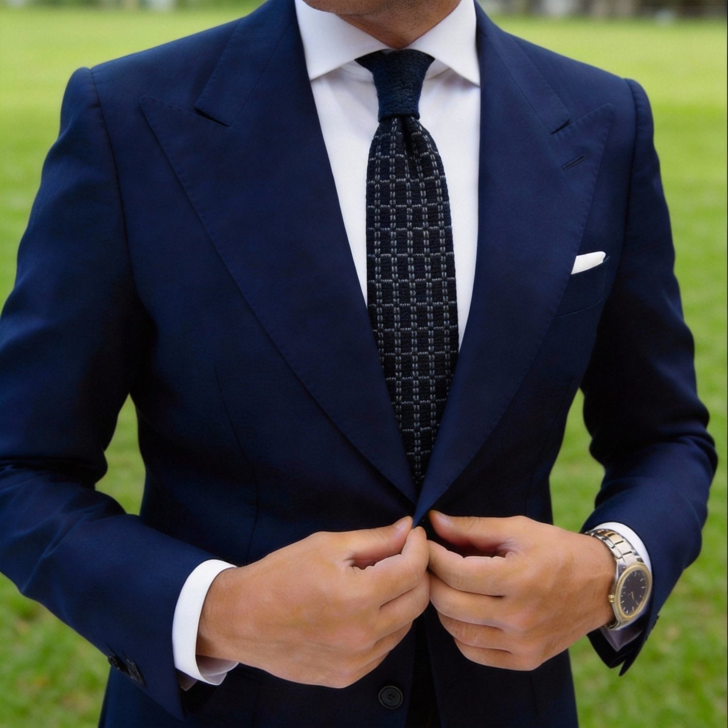 Black with Light Gray Houndstooth Necktie