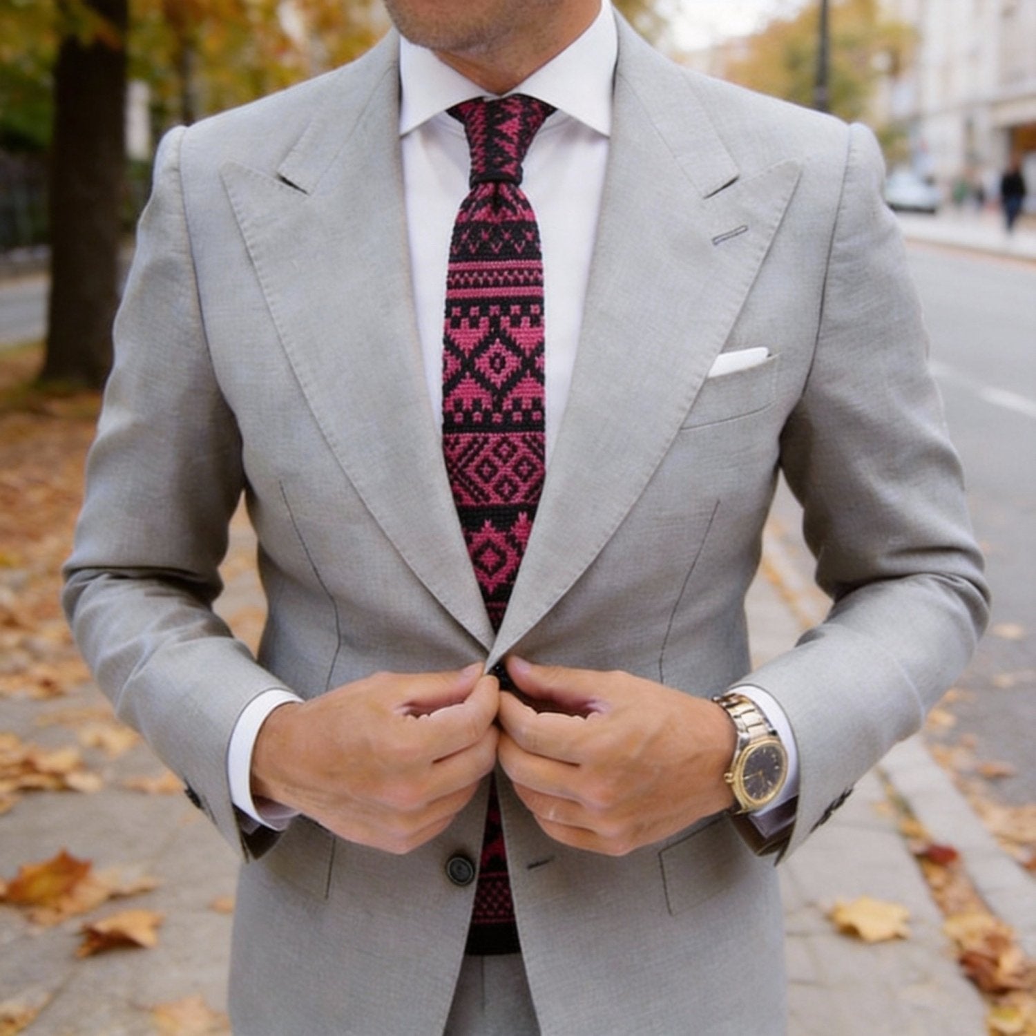 Black With Pink Ethnic Geometric Necktie