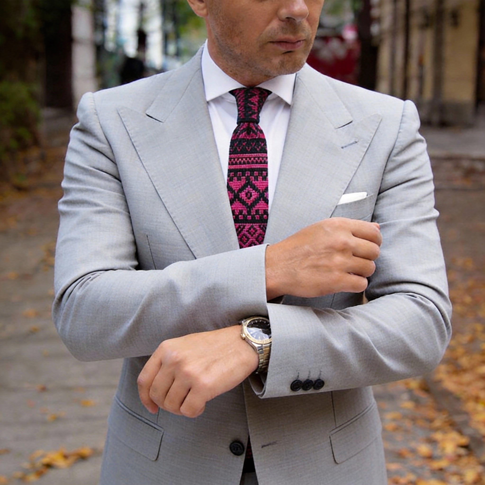 Black With Pink Ethnic Geometric Necktie