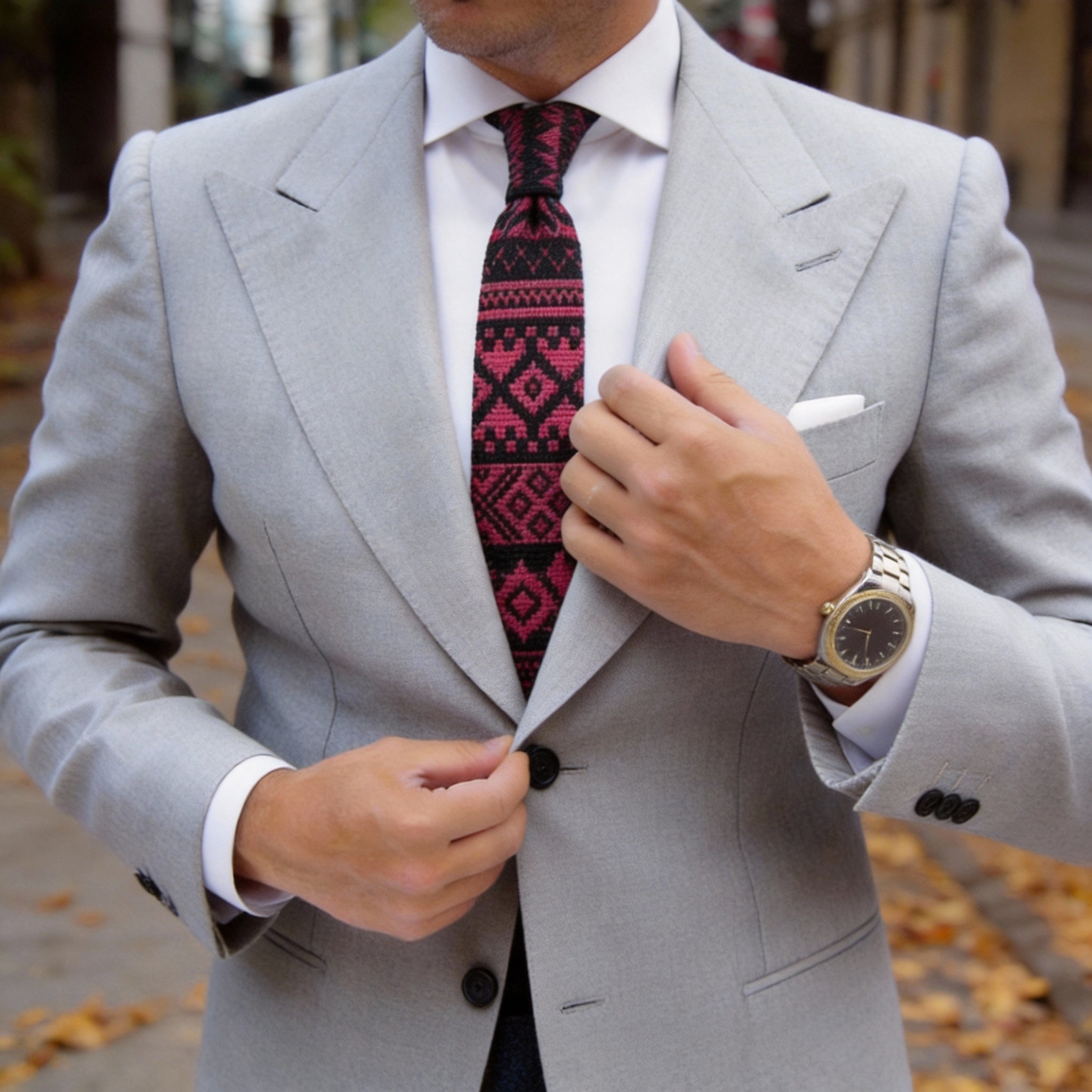 Black With Pink Ethnic Geometric Necktie