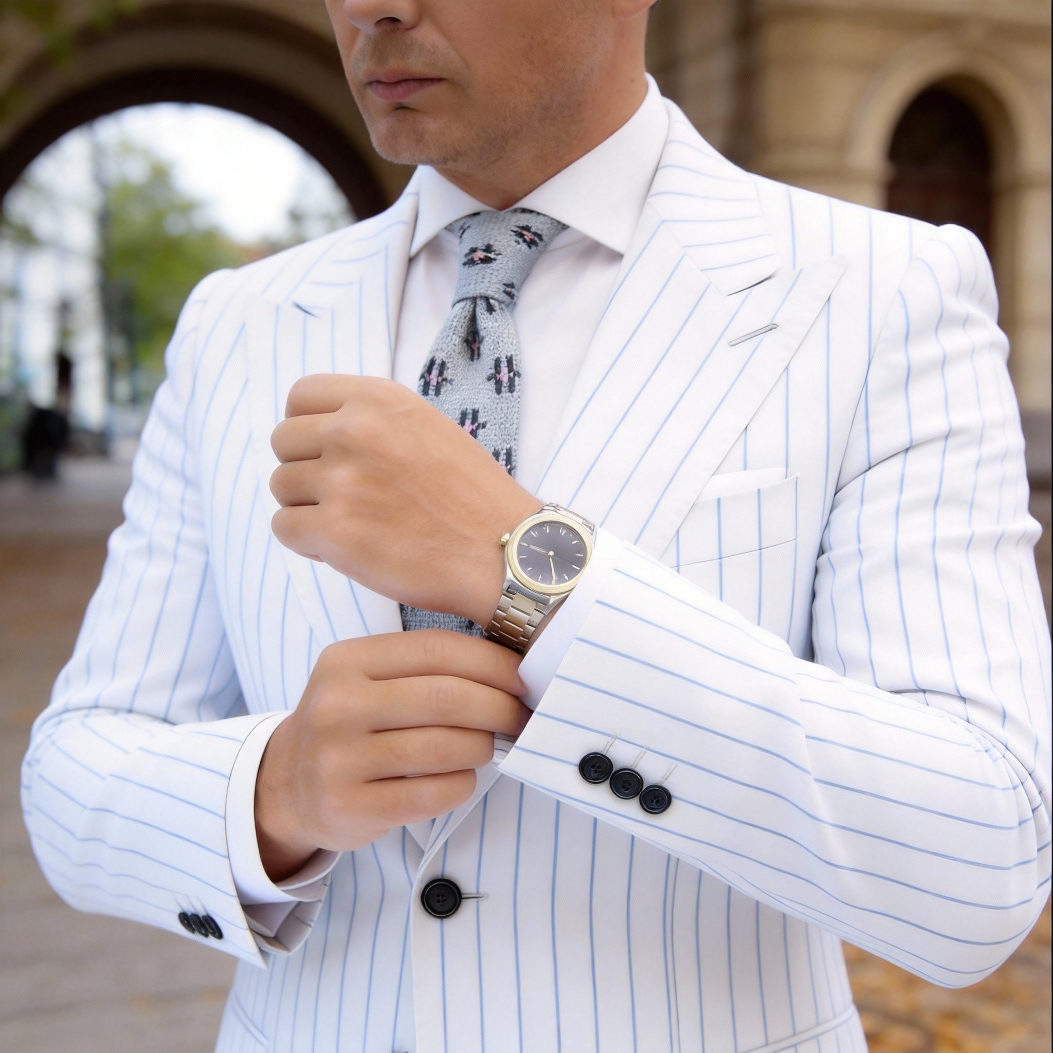 Gray with Black and Pink Cross Necktie