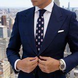 Navy Blue With White Lotus-Like Floral Necktie