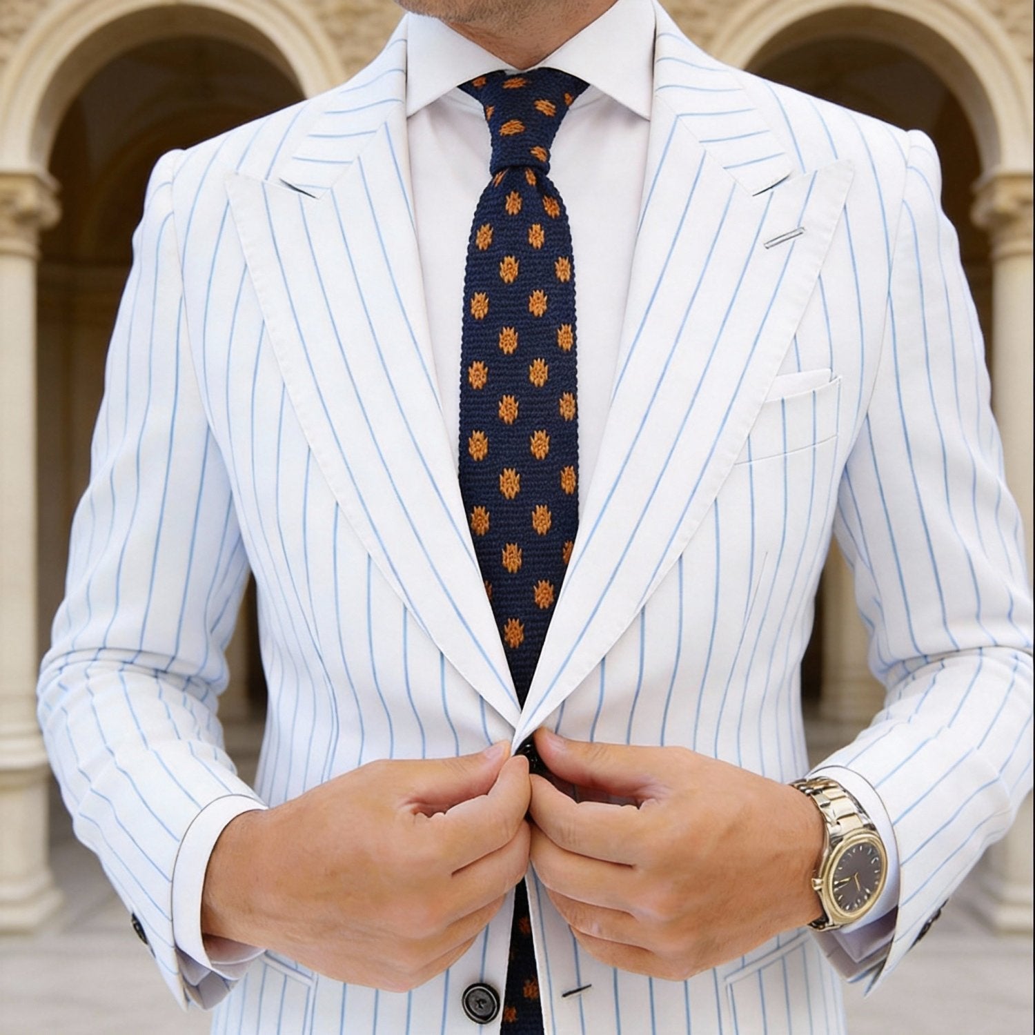 Navy Blue with Golden Yellow Artichoke Motifs Necktie