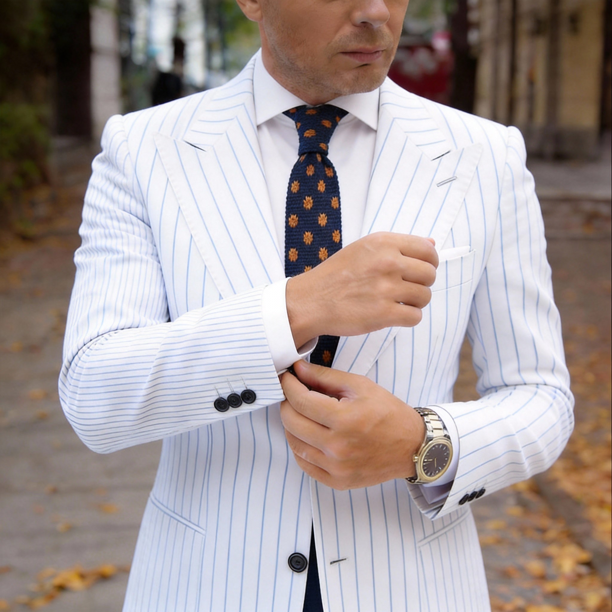 Navy Blue with Golden Yellow Artichoke Motifs Necktie