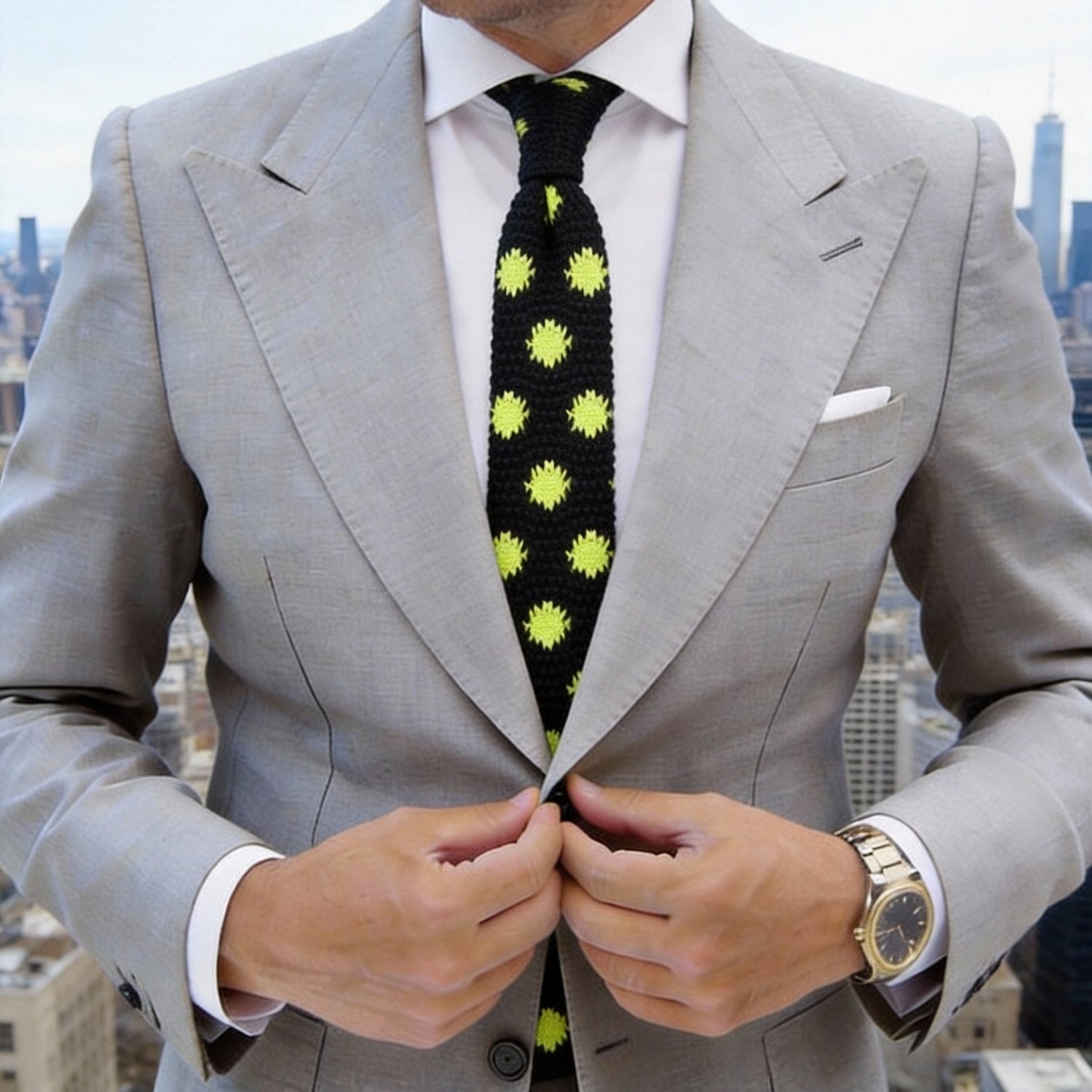 Black with Neon Yellow Sun Shapes Necktie