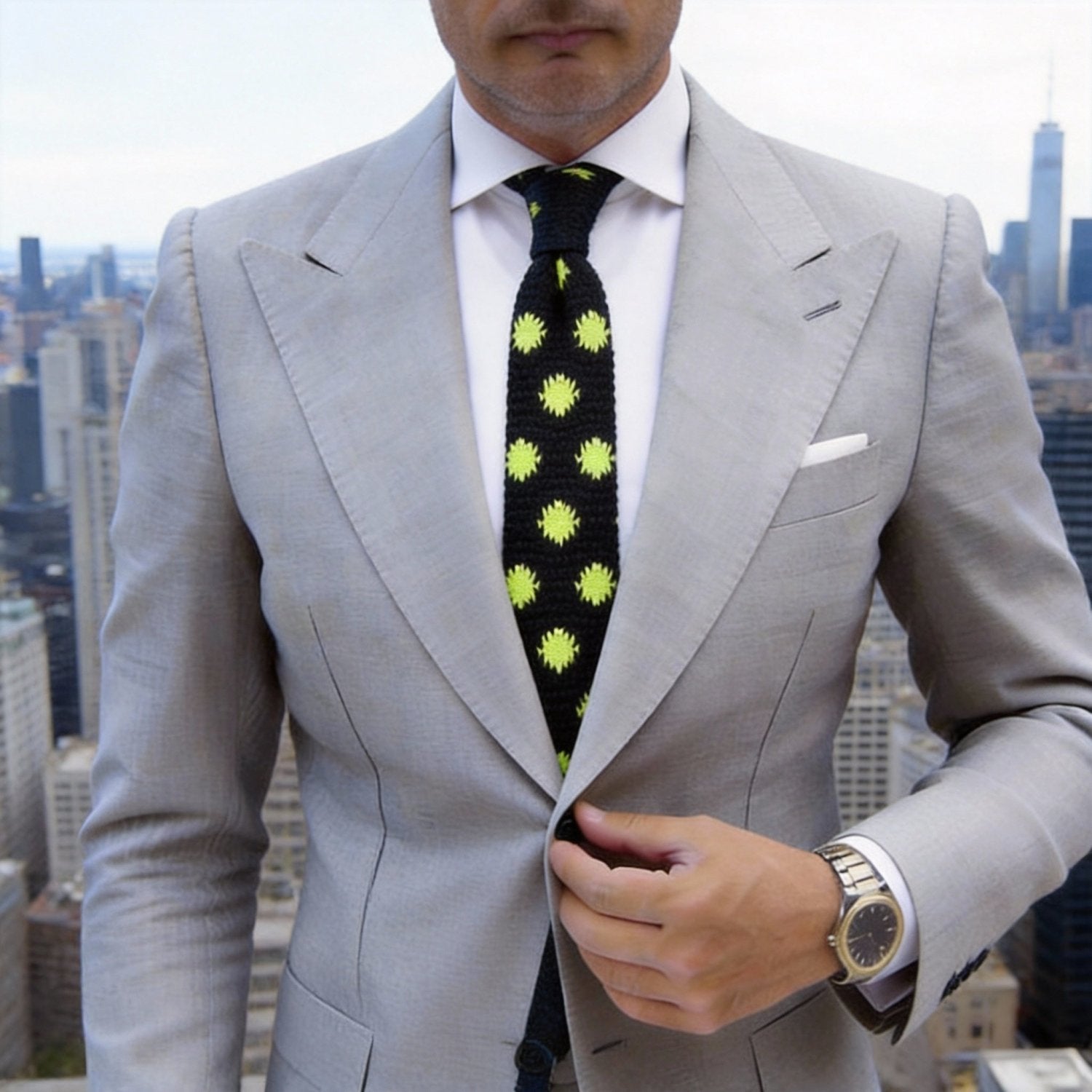 Black with Neon Yellow Sun Shapes Necktie