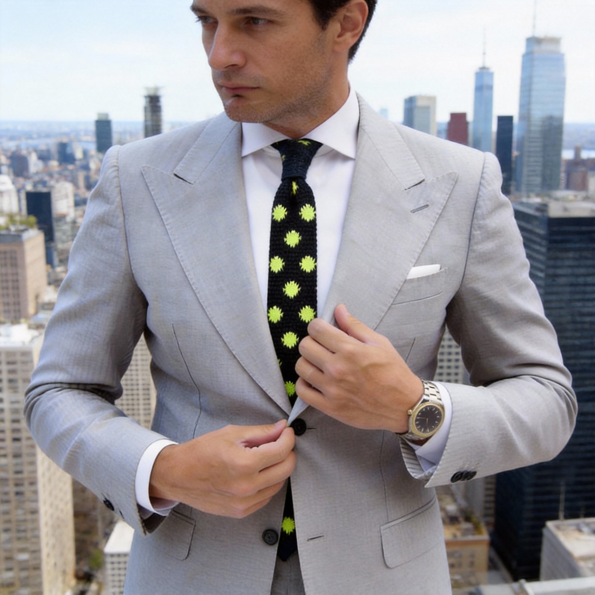 Black with Neon Yellow Sun Shapes Necktie