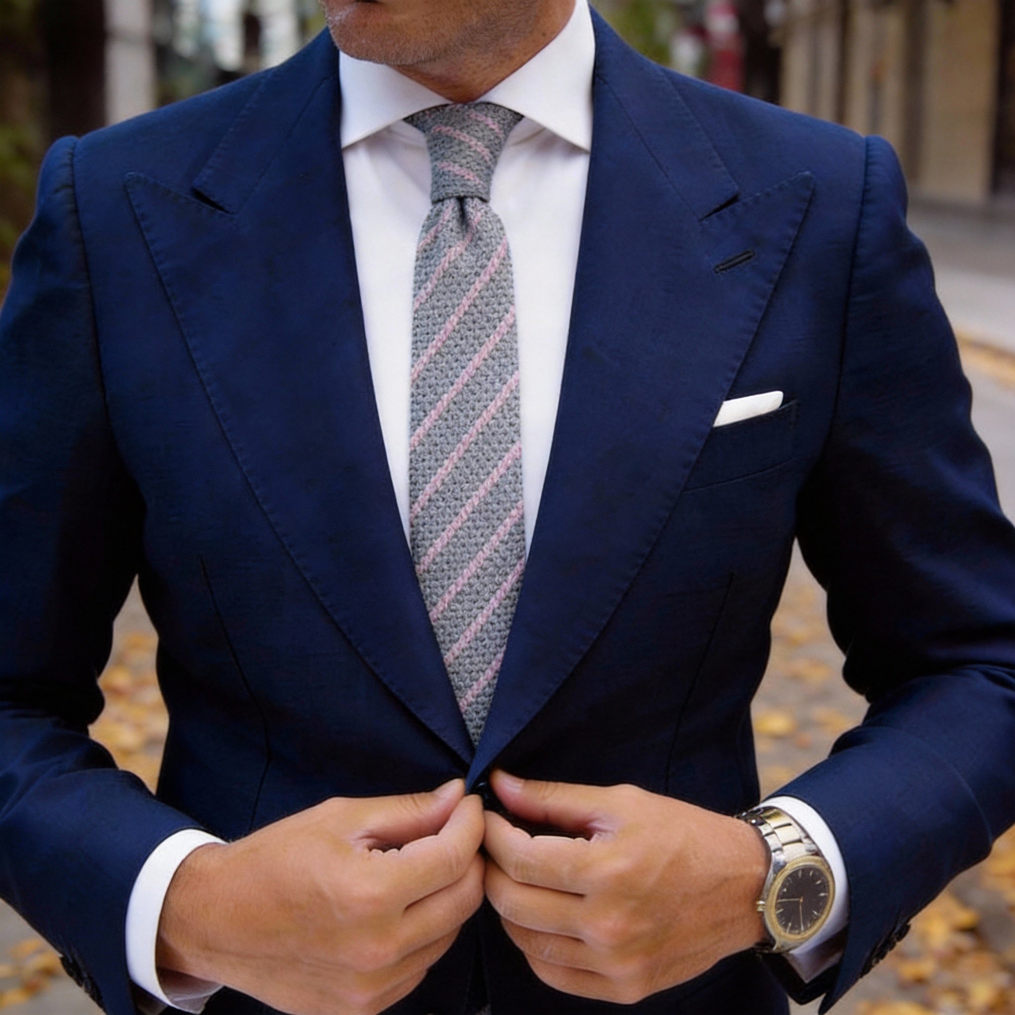 Gray with Pink Diagonal Stripes Necktie