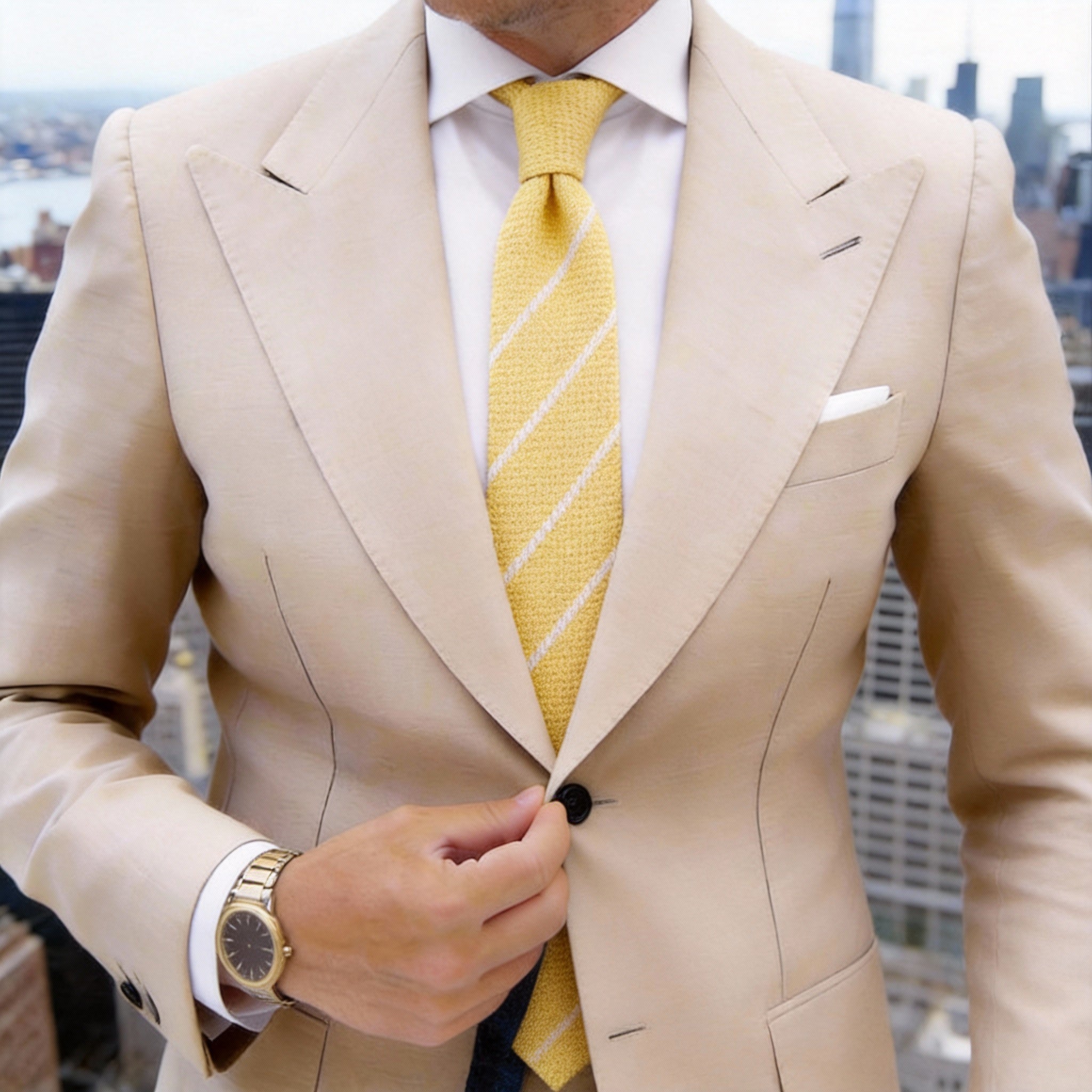 Yellow with White Diagonal Stripes Necktie
