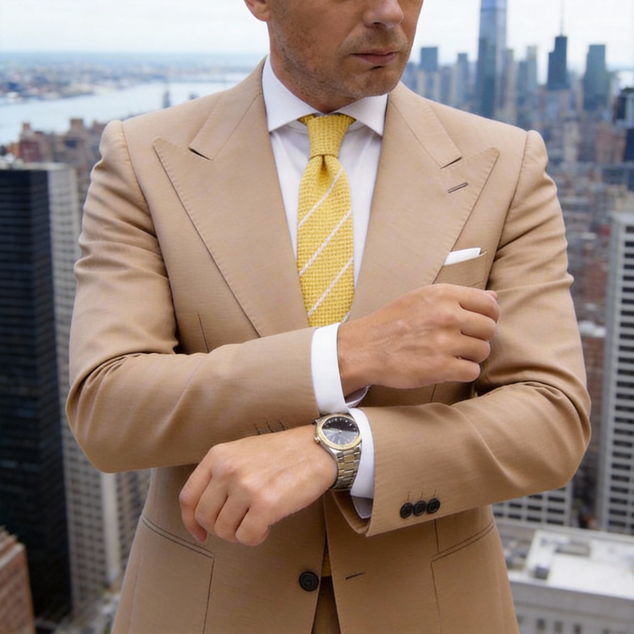 Yellow with White Diagonal Stripes Necktie