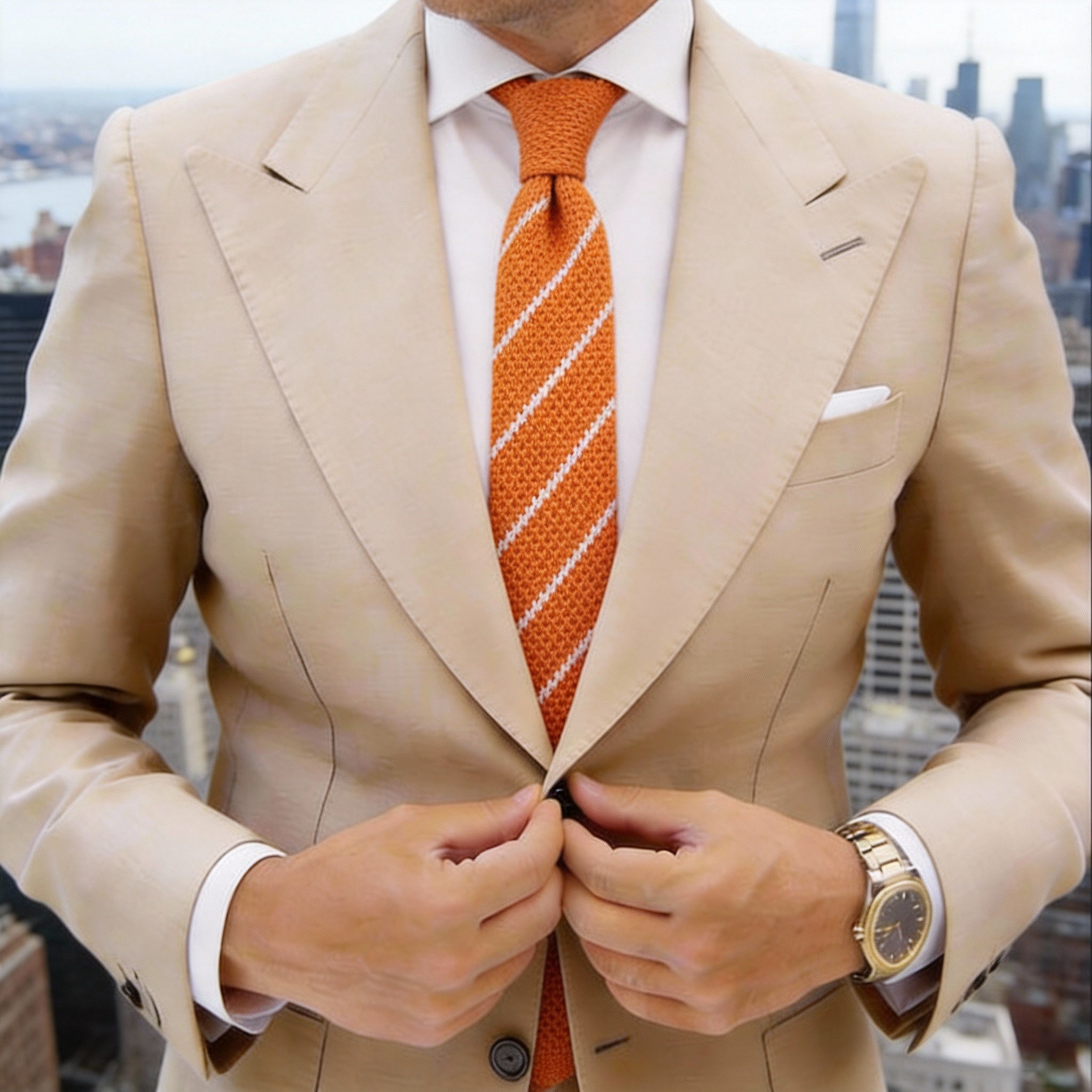 Orange with White Diagonal Stripes Necktie