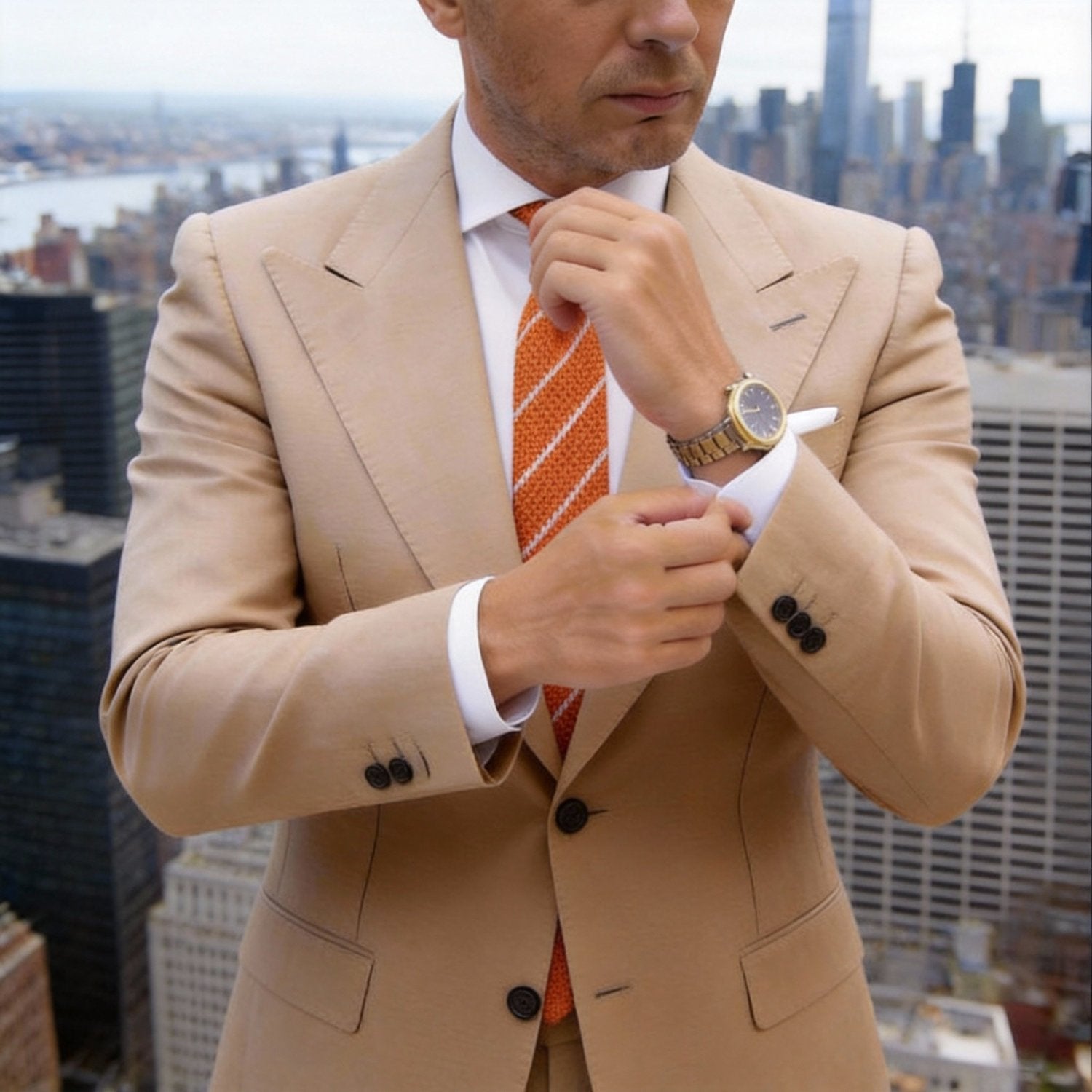 Orange with White Diagonal Stripes Necktie
